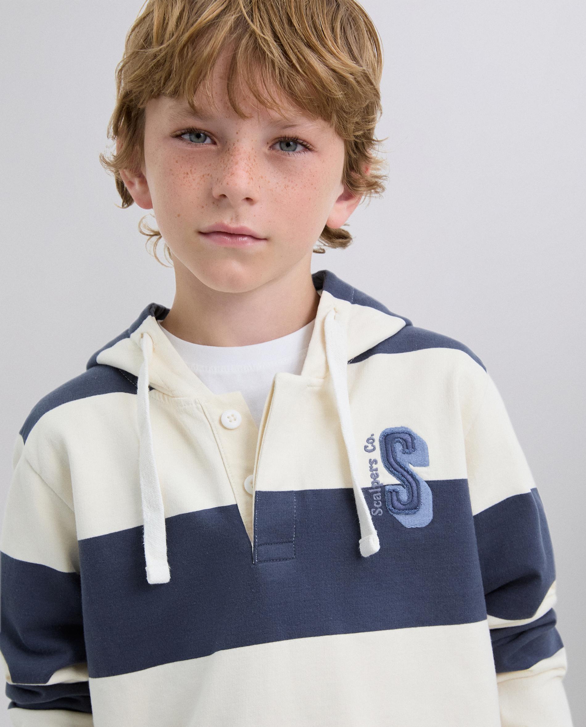 Sweatshirt Infantil com Capuz Ajustável e Estampado às Riscas Scalpers Azul-4