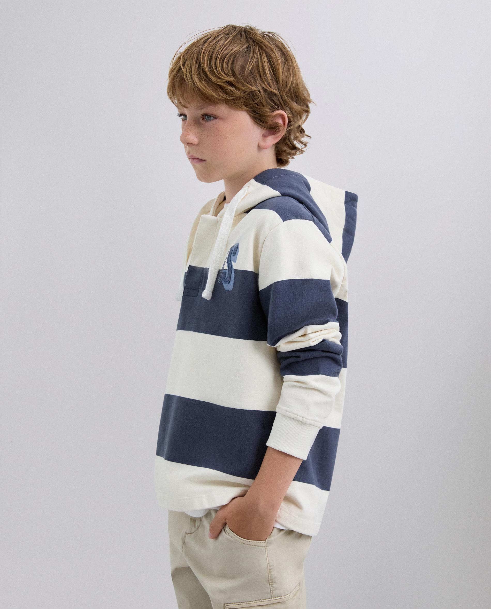Sweatshirt Infantil com Capuz Ajustável e Estampado às Riscas Scalpers Azul-5