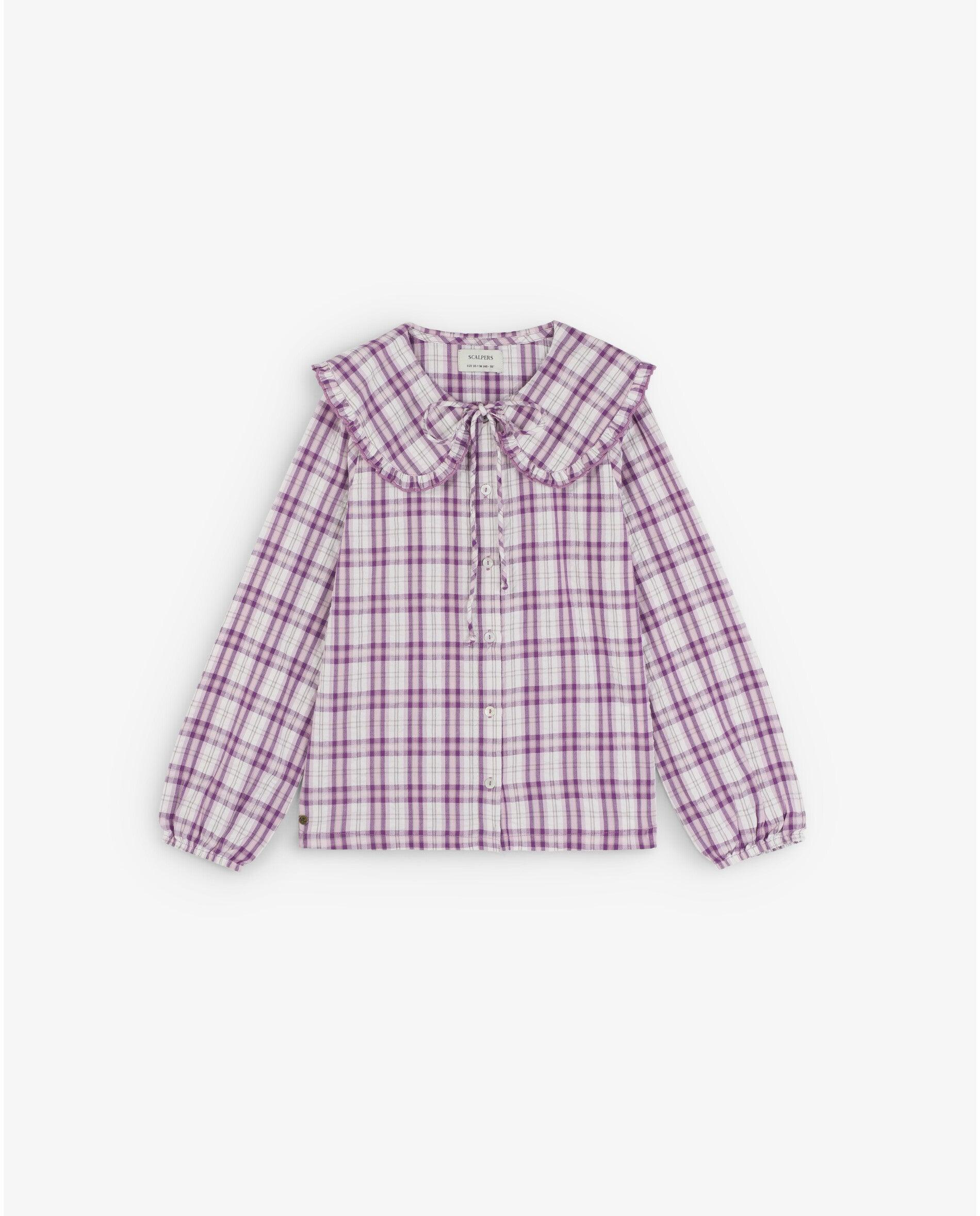 Blusa aos Quadrados com Gola Babete Scalpers Lilás / Branco-1