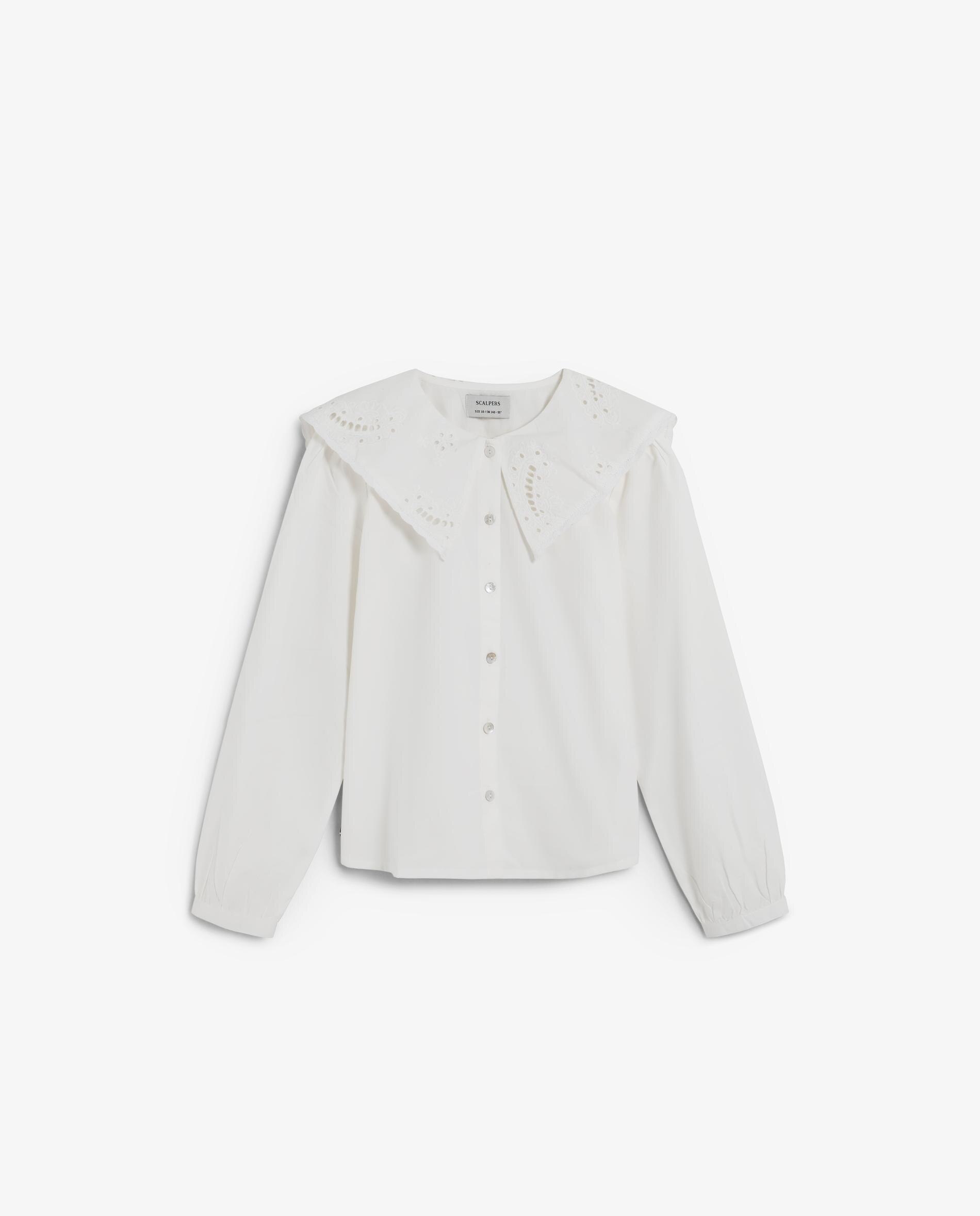 Blusa Infantil com Detalhe Bordado na Gola e Acabamento em Ondas Scalpers Branco-6