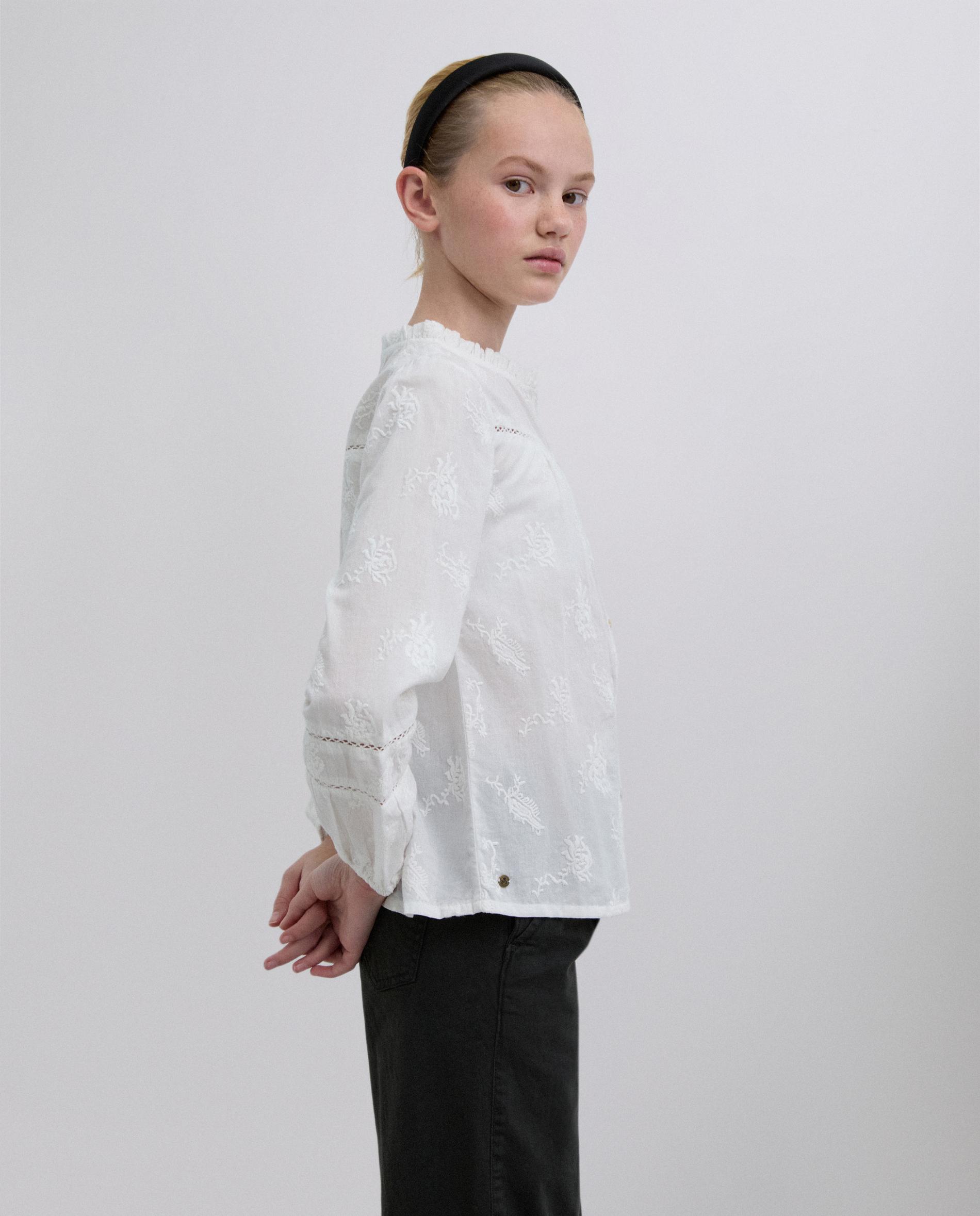 Blusa Infantil Bordada de Manga Comprida Scalpers Branco-4
