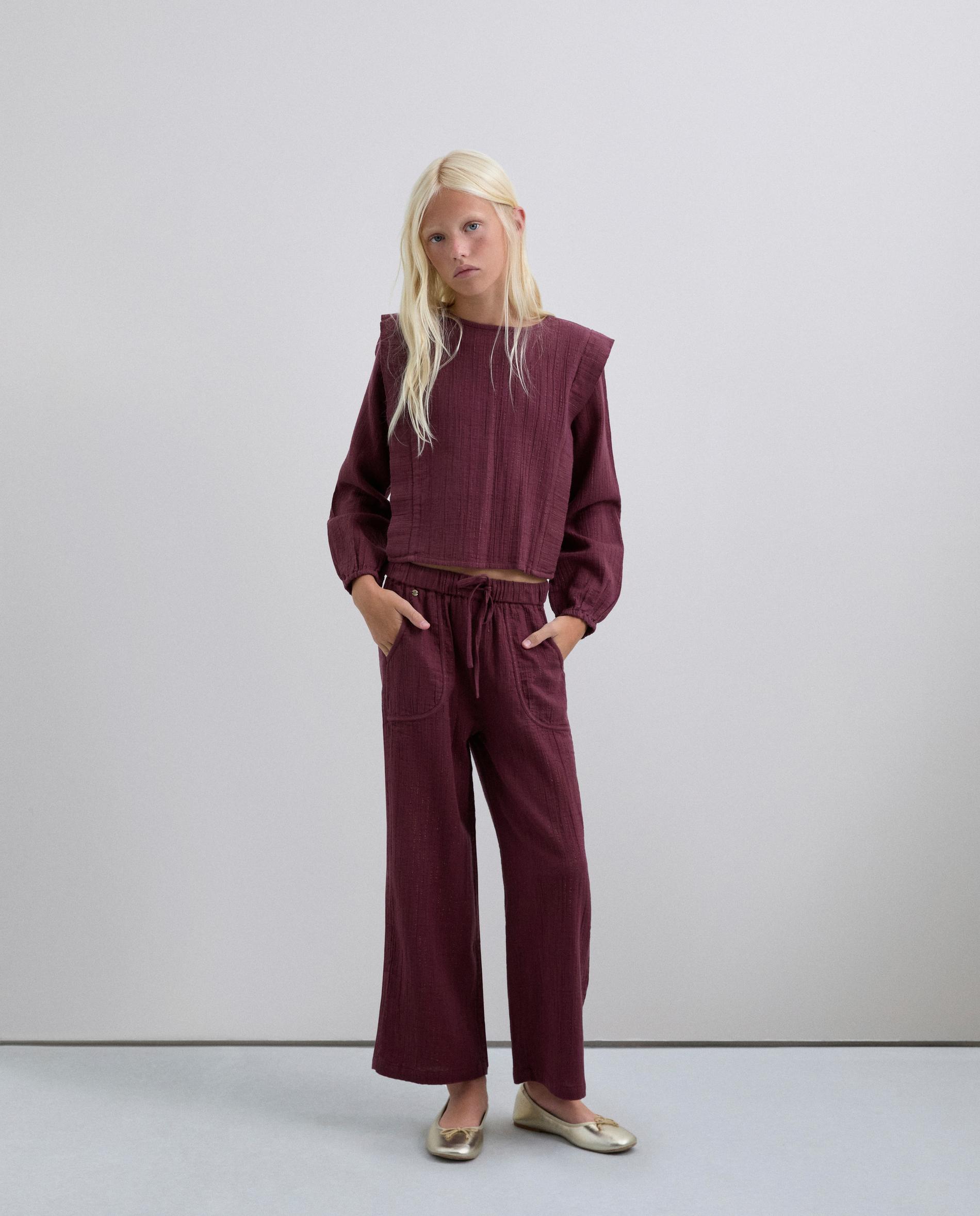 Blusa Infantil de Algodão com Detalhes Canelados Scalpers Bordeaux-2