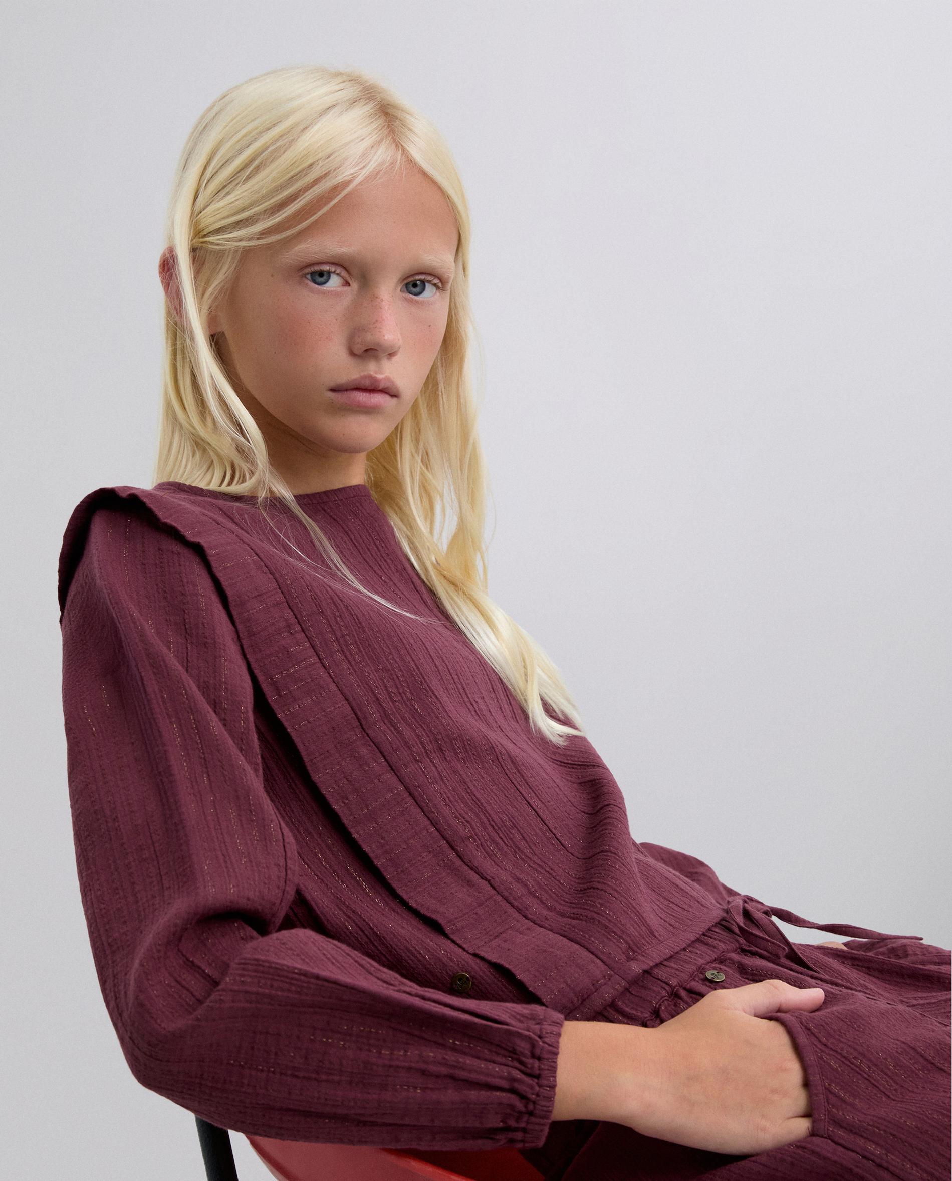 Blusa Infantil de Algodão com Detalhes Canelados Scalpers Bordeaux-6