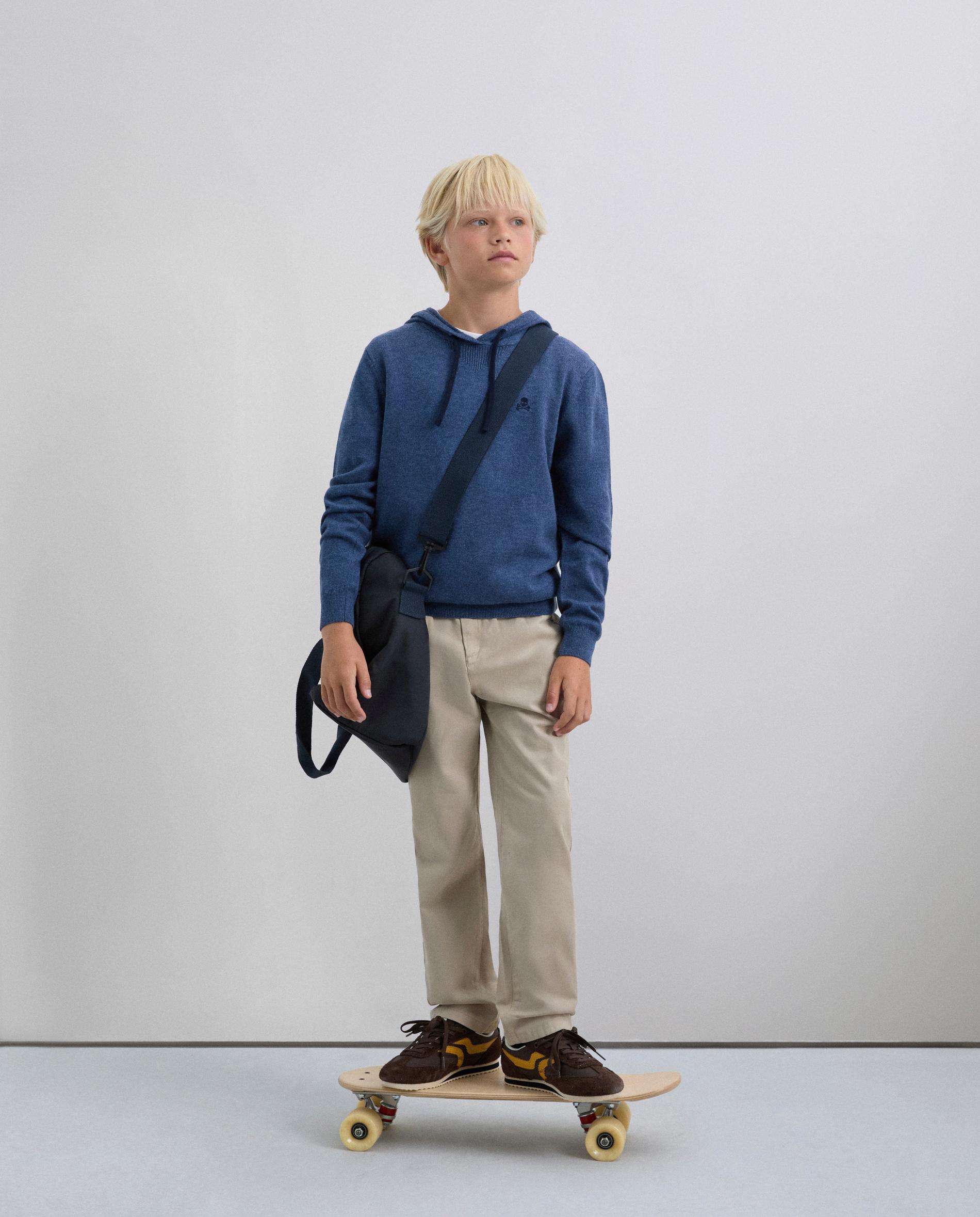 Camisola Infantil com Capuz e Detalhes em Contraste Scalpers Azul-6
