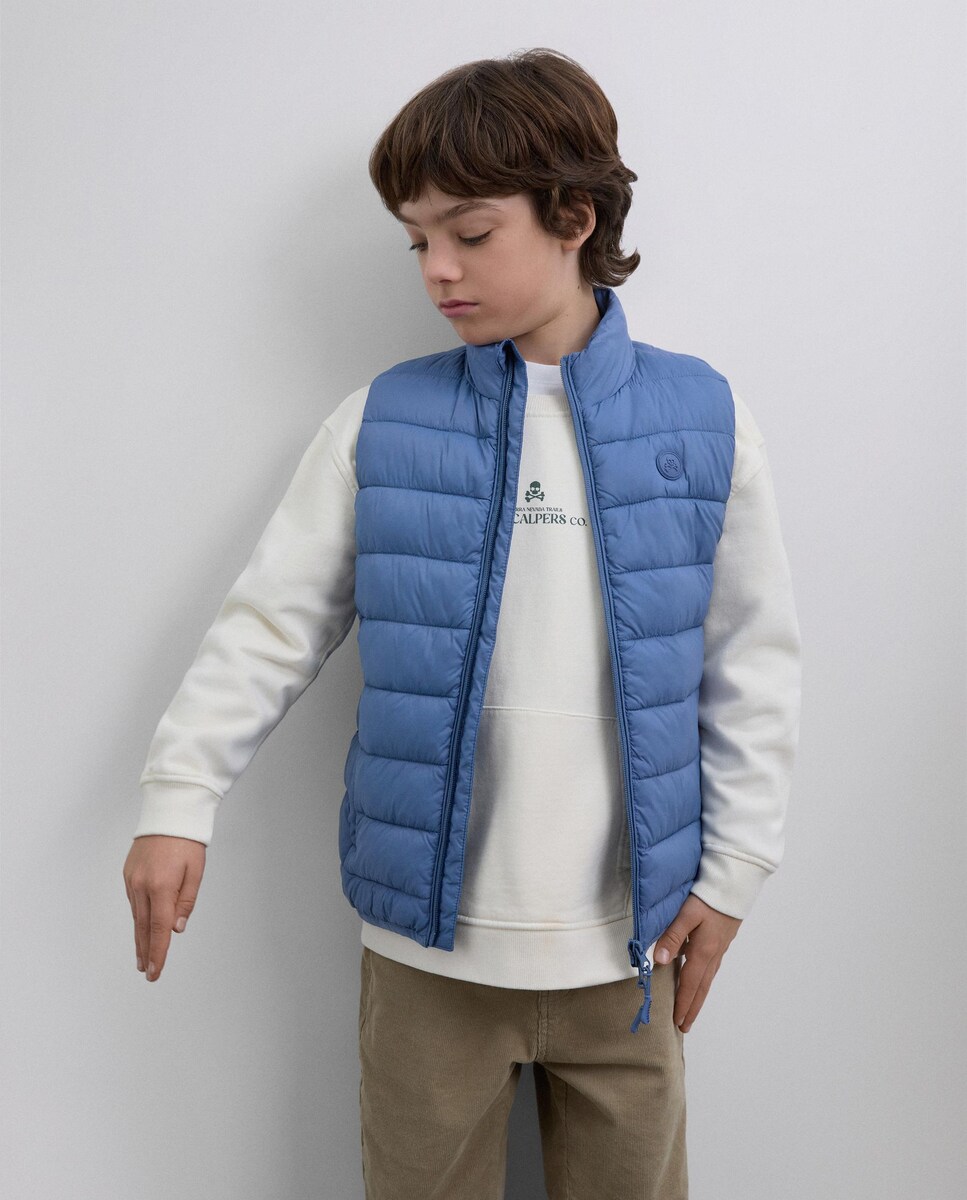Colete Sobretudo Acolchoado com Gola Alta Infantil Azul-1