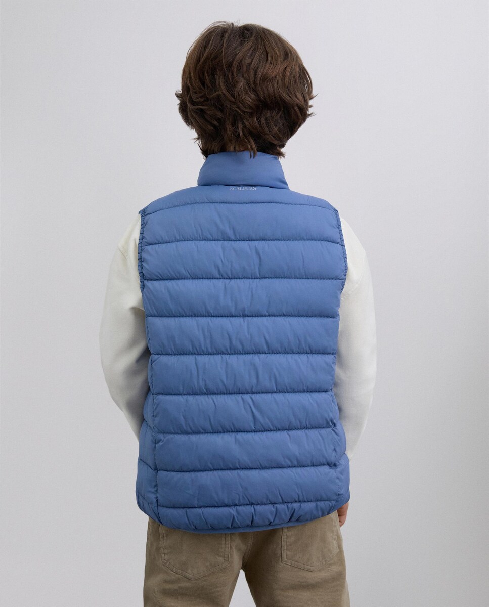 Colete Sobretudo Acolchoado com Gola Alta Infantil Azul-2