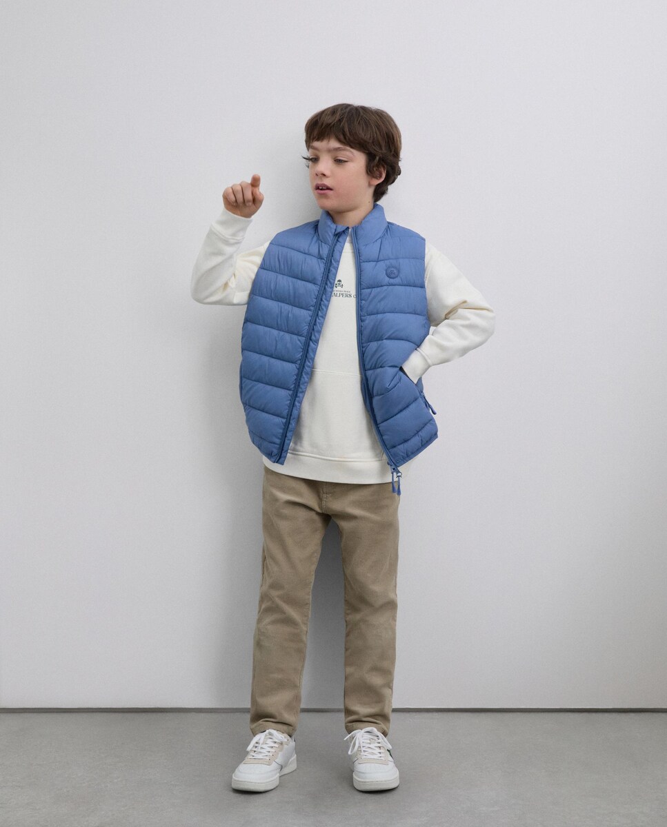 Colete Sobretudo Acolchoado com Gola Alta Infantil Azul-3