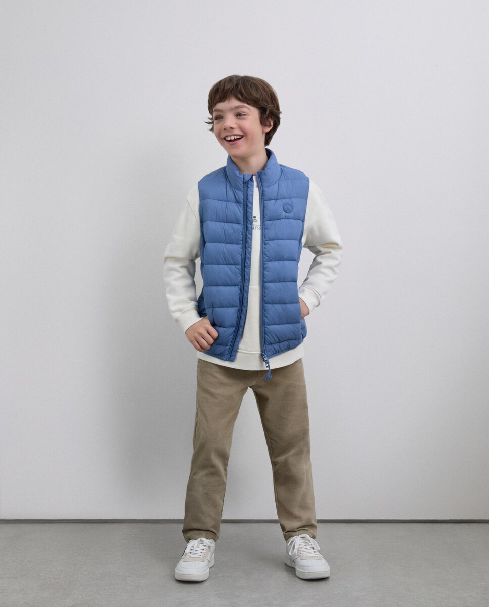 Colete Sobretudo Acolchoado com Gola Alta Infantil Azul-4