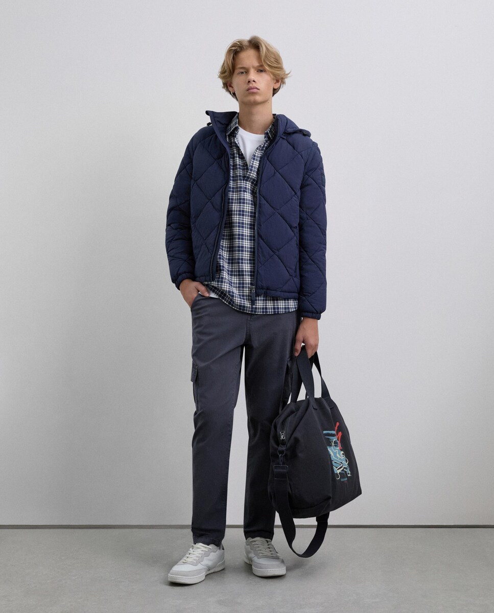 Blusão Infantil com Capuz e Manga Comprida Desmontável Azul-marinho-2