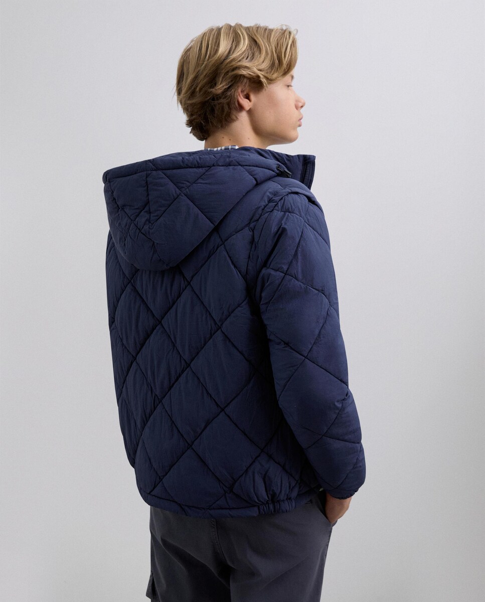 Blusão Infantil com Capuz e Manga Comprida Desmontável Azul-marinho-3