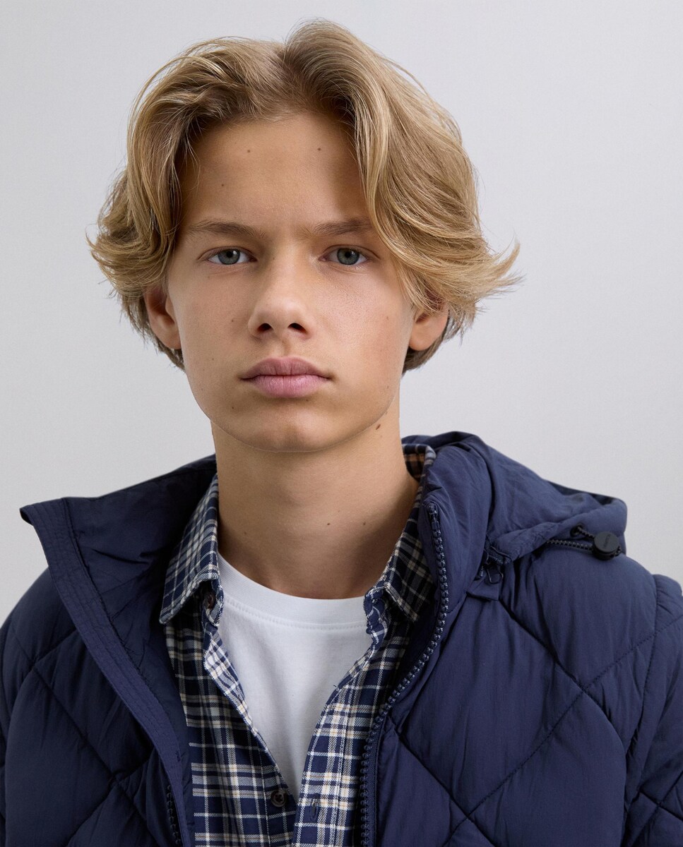 Blusão Infantil com Capuz e Manga Comprida Desmontável Azul-marinho-4