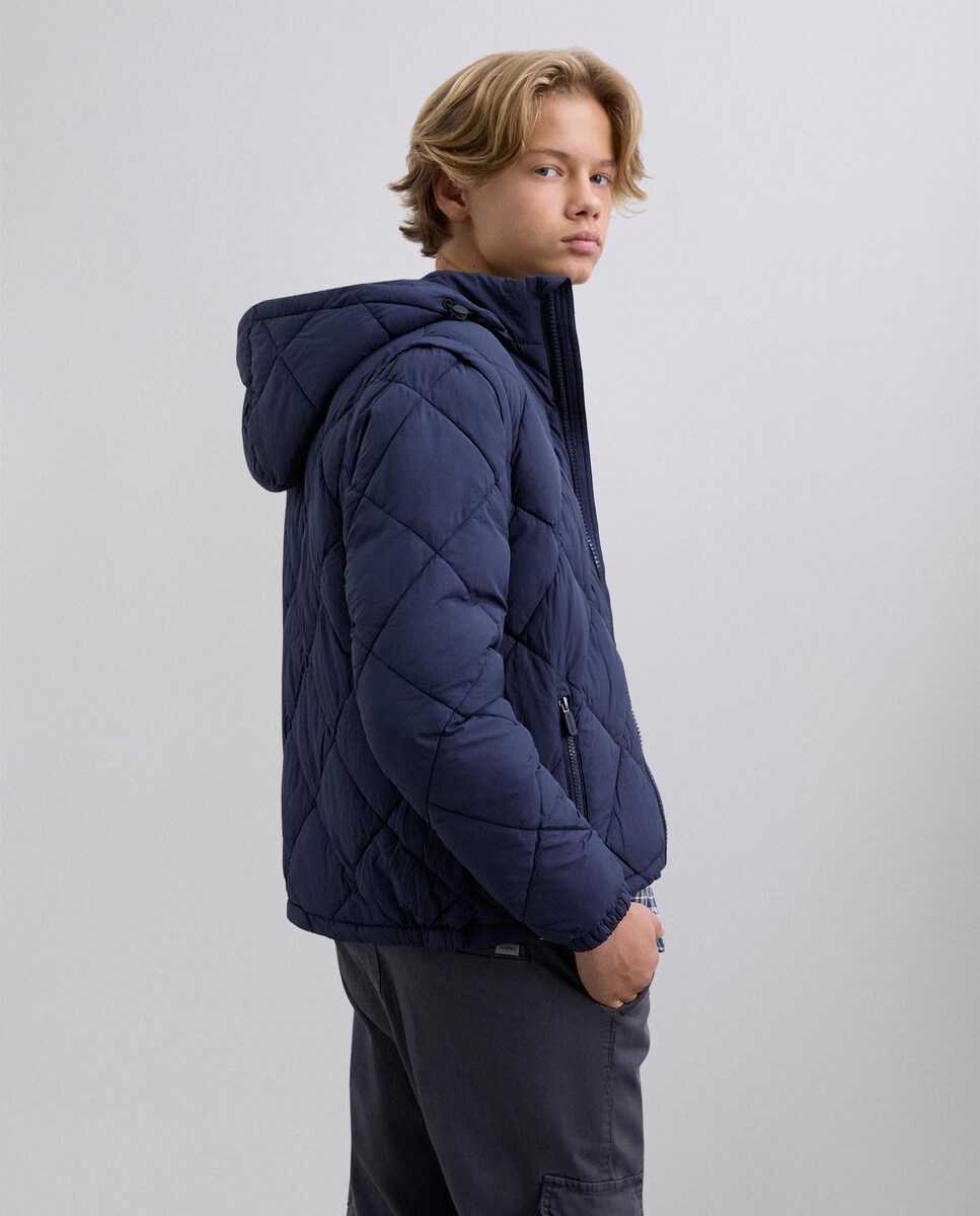 Blusão Infantil com Capuz e Manga Comprida Desmontável Azul-marinho-5