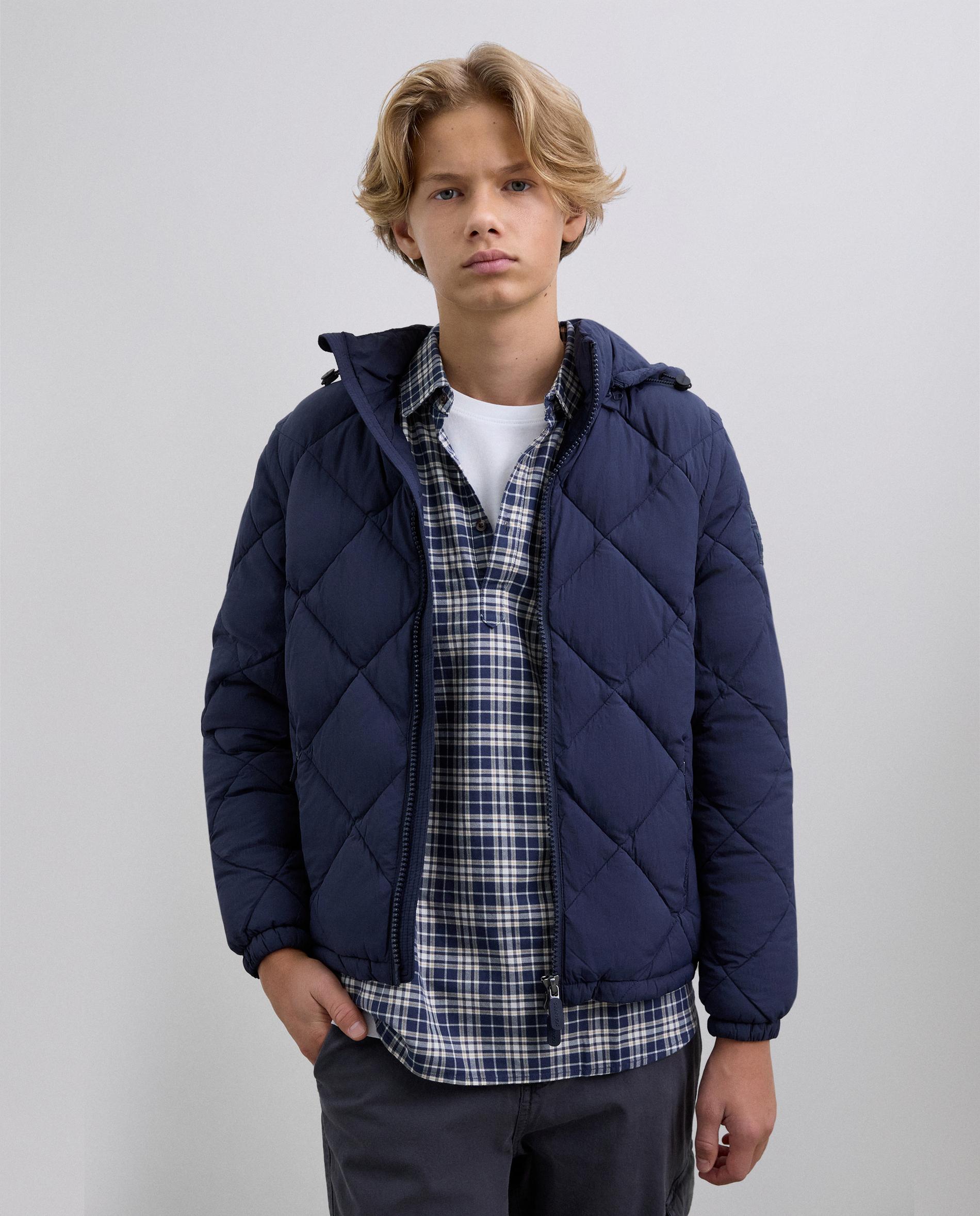 Parka Infantil com Capuz e Manga Comprida Desmontável Azul-marinho-1