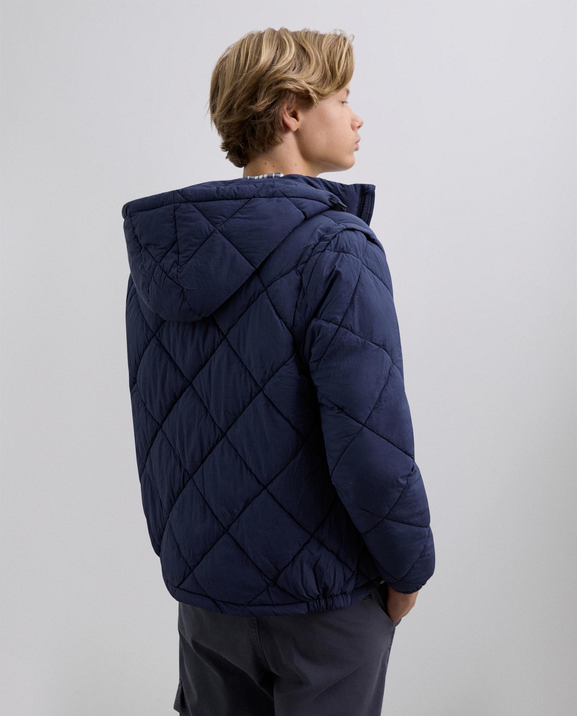 Parka Infantil com Capuz e Manga Comprida Desmontável Azul-marinho-3