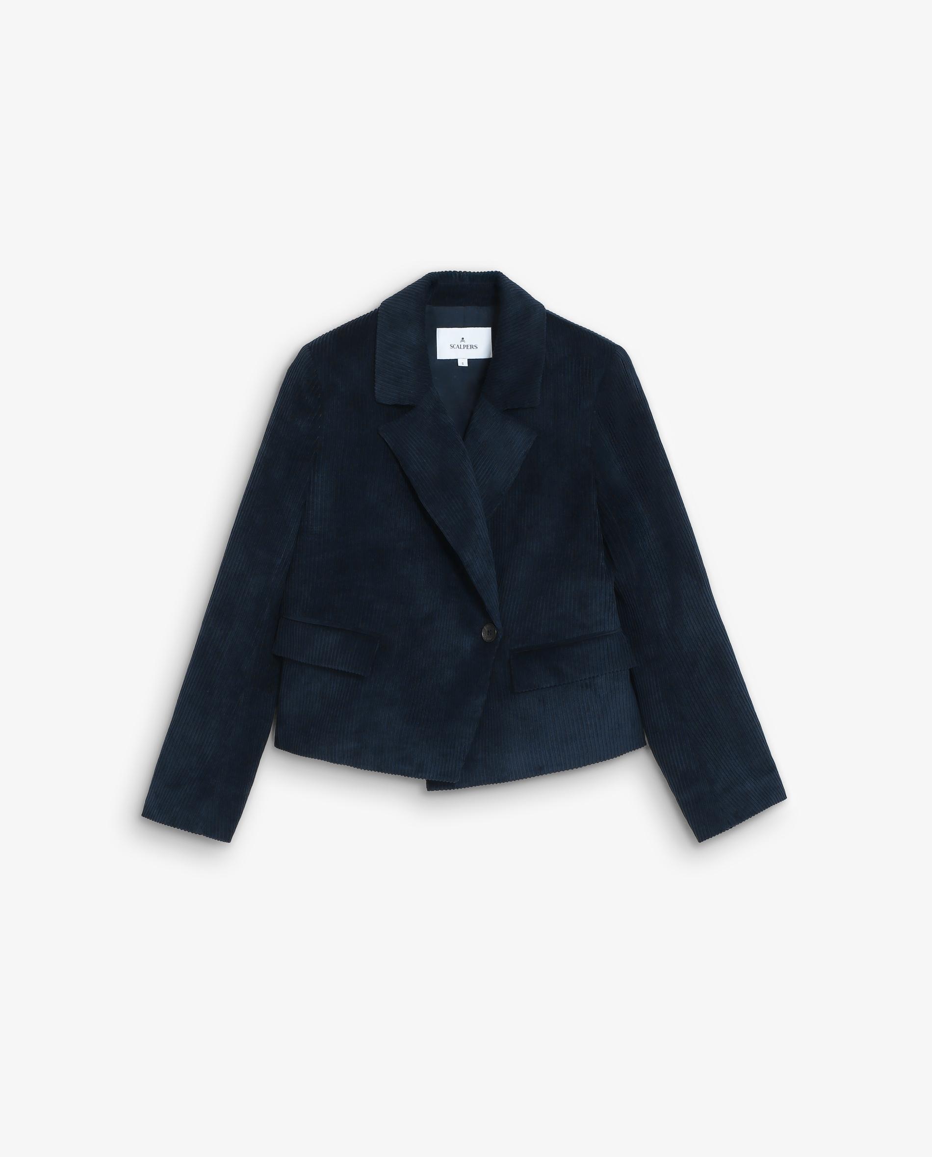 Blazer de Bombazina com Lapela em Bico Azul-5