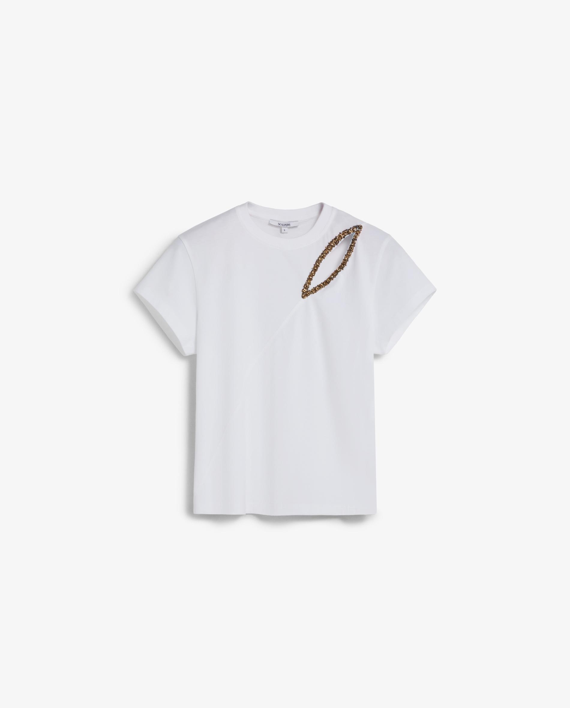 T-shirt de Manga Curta com Pedraria Branco-6