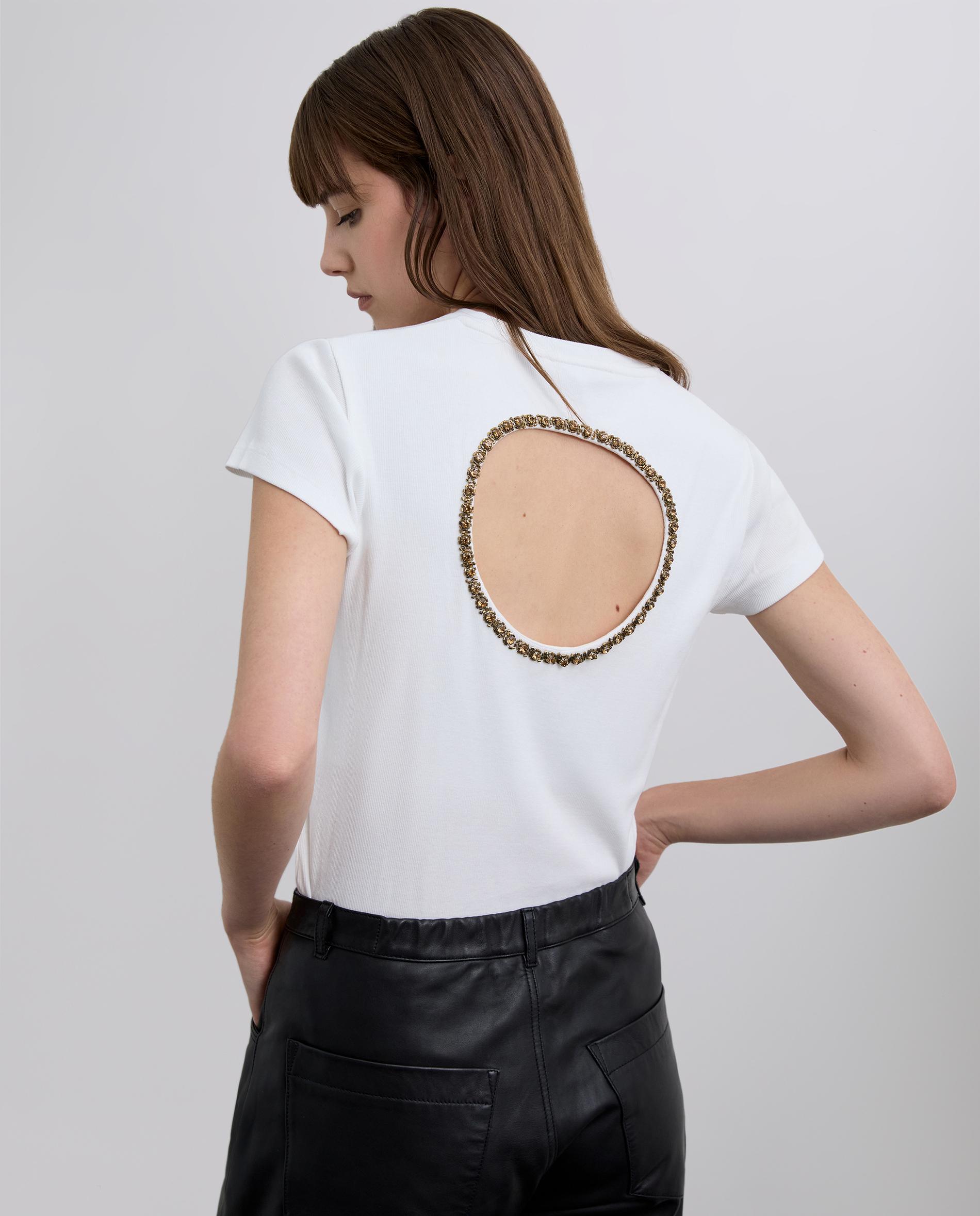 T-shirt de Manga Curta com Pedraria nas Costas Branco-3