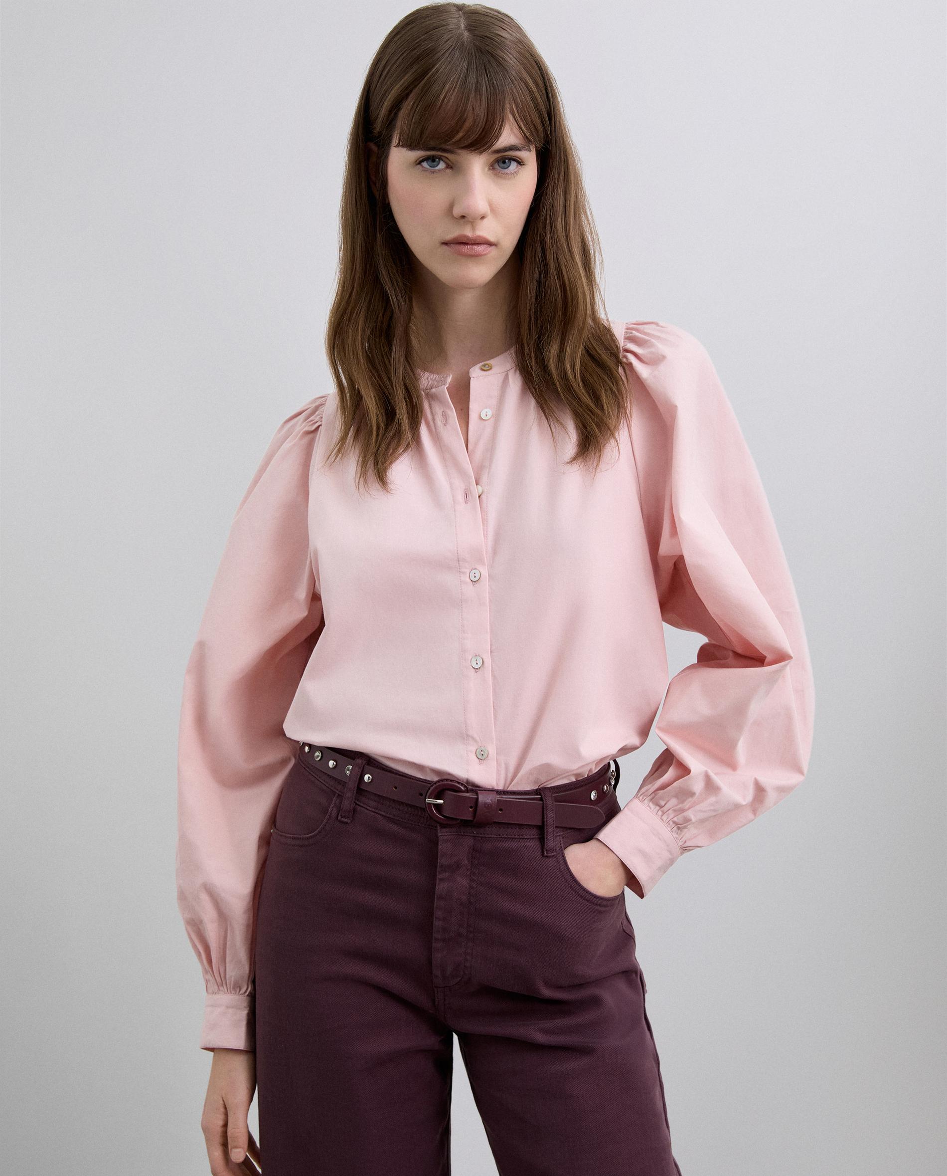 Camisa de Manga Comprida e Gola Redonda Rosa-claro-1