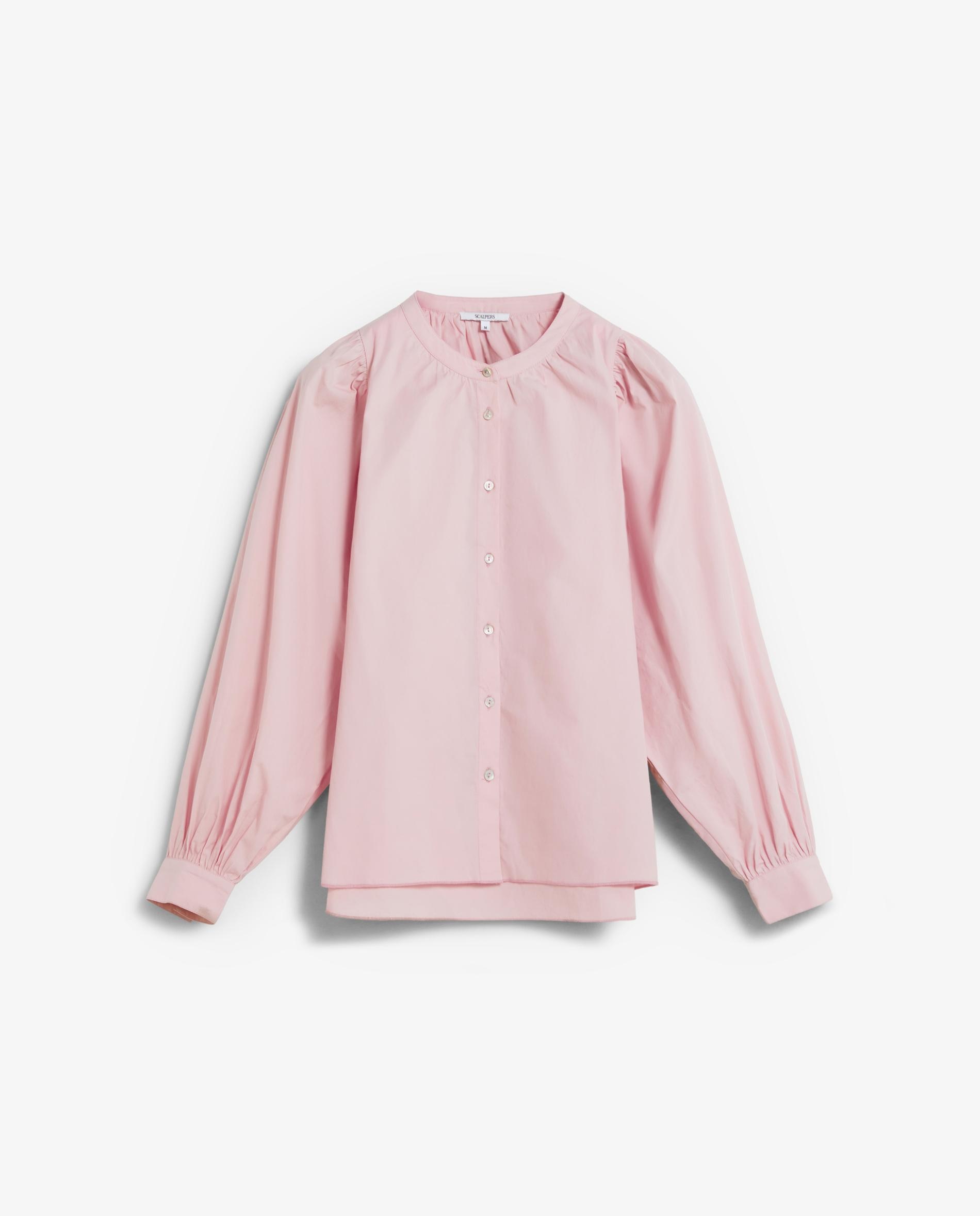 Camisa de Manga Comprida e Gola Redonda Rosa-claro-5
