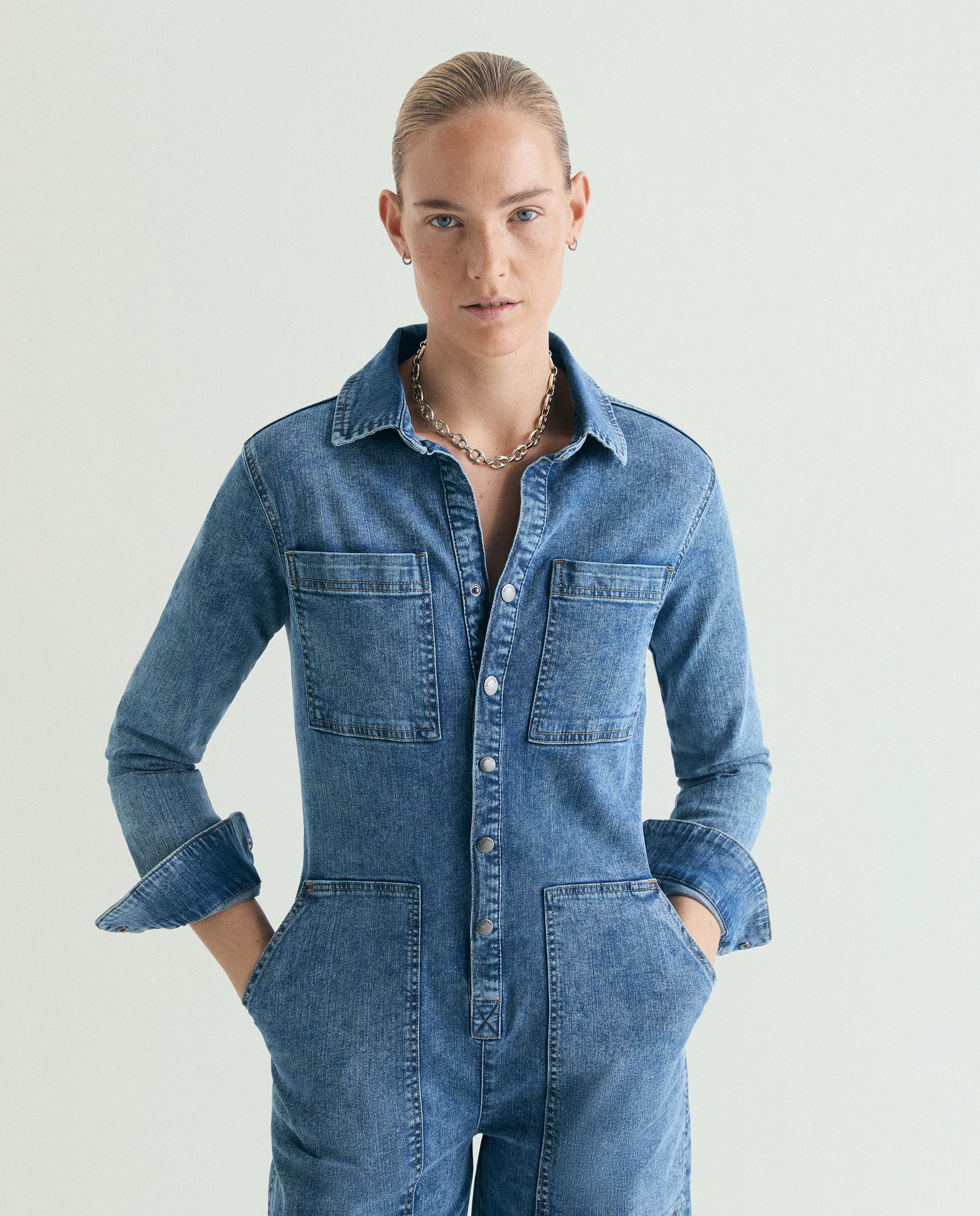 Macacão Jeans com Gola Tipo Camisa Azul-ganga-2