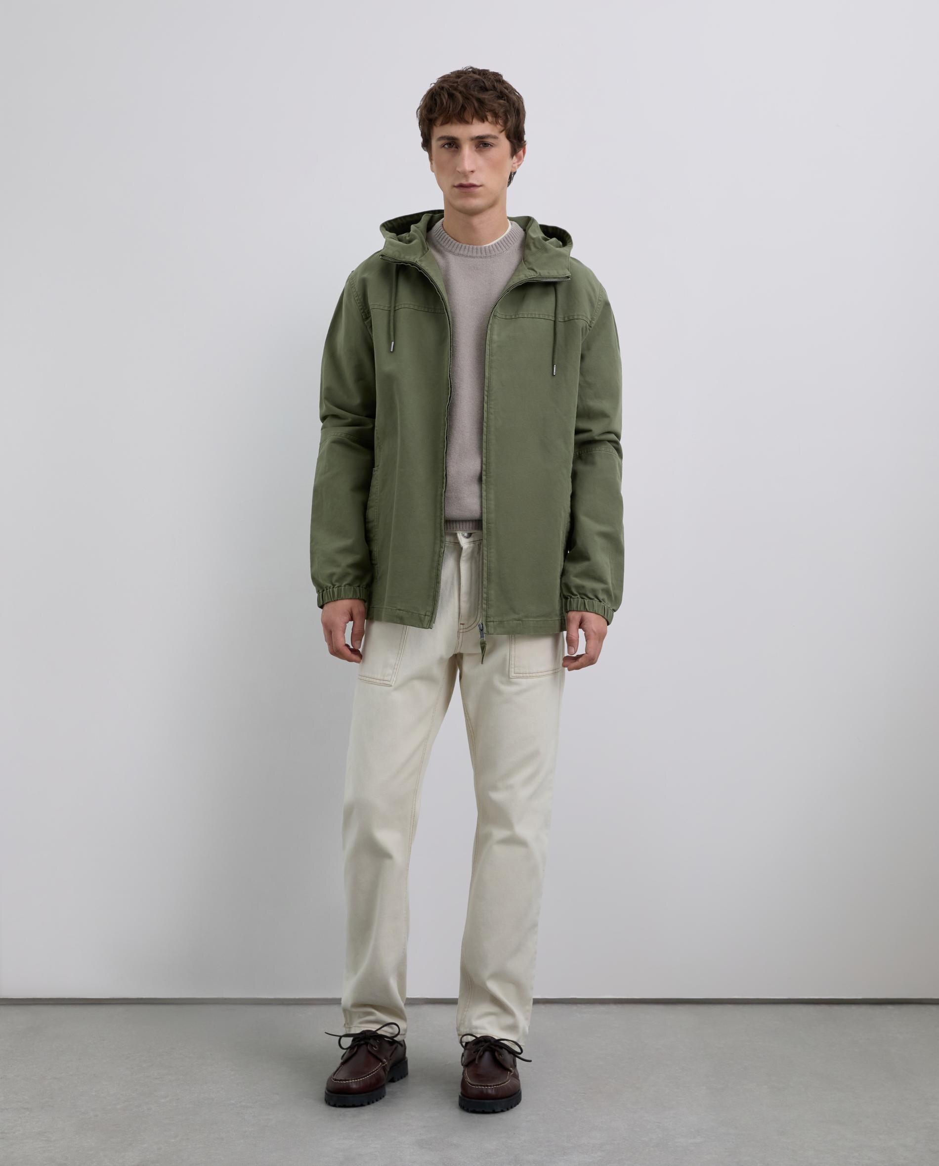 Parka com Capuz e Fecho Zip Caqui-3