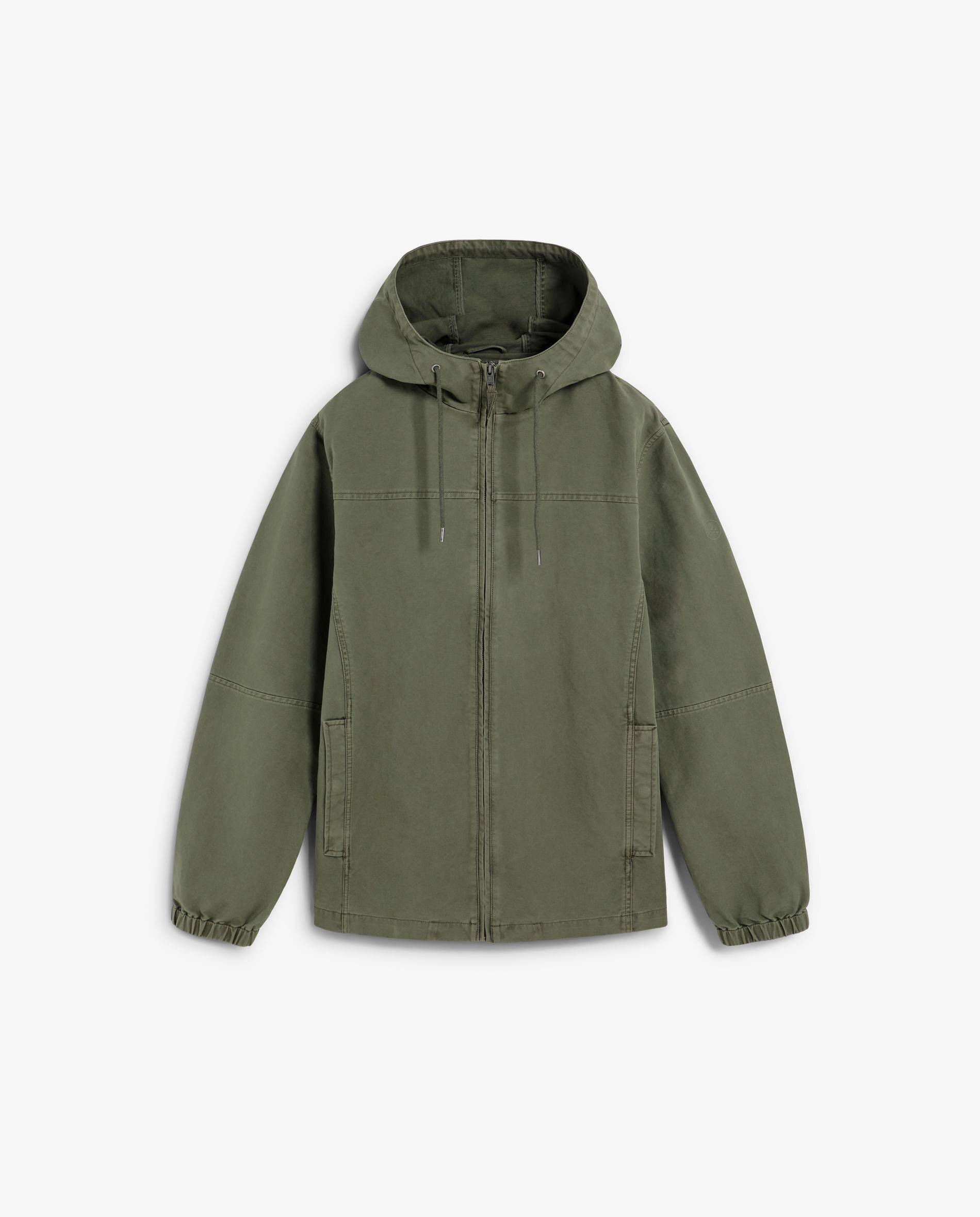 Parka com Capuz e Fecho Zip Caqui-5