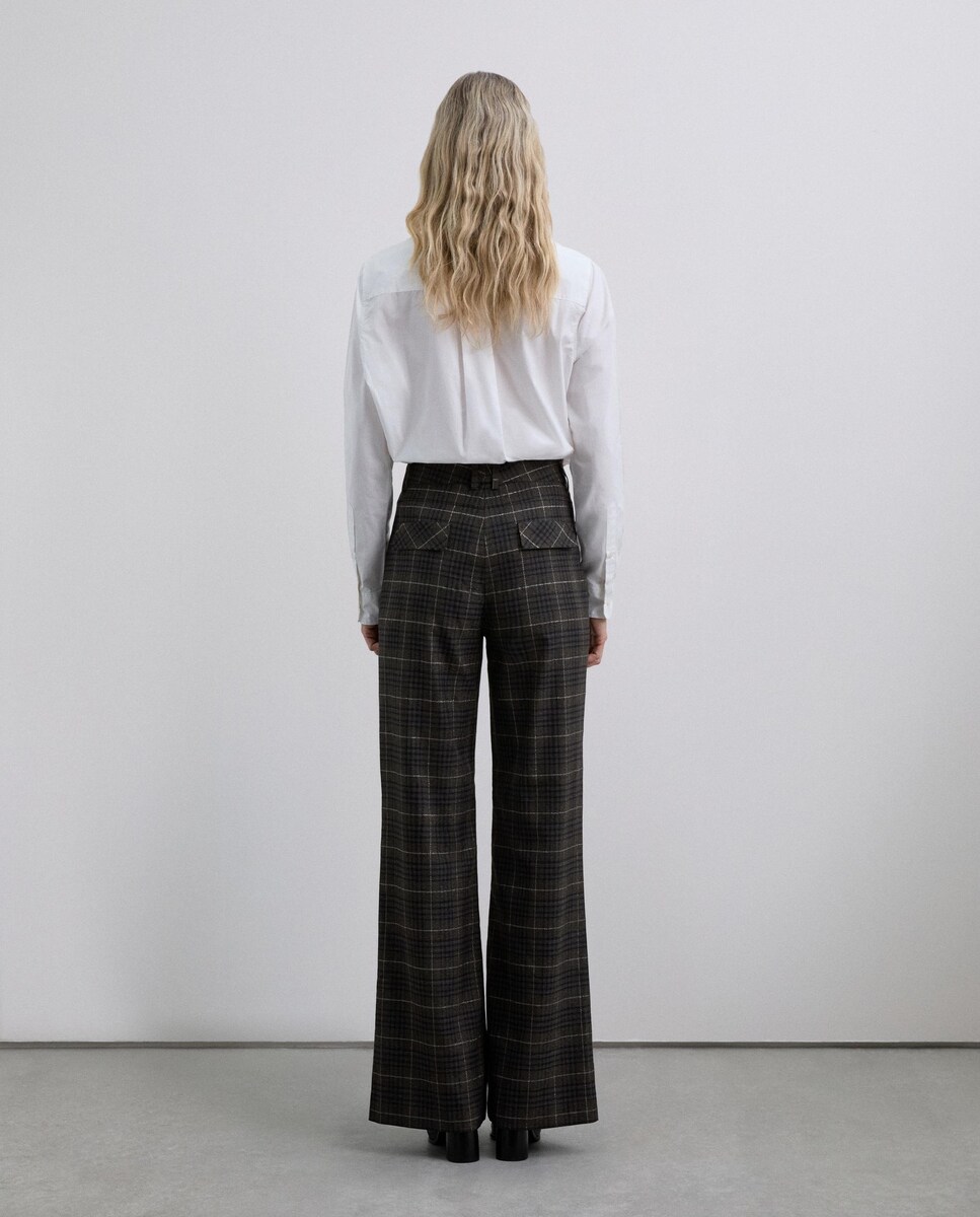 Calças Retas com Estampado aos Quadrados Multicolor-3