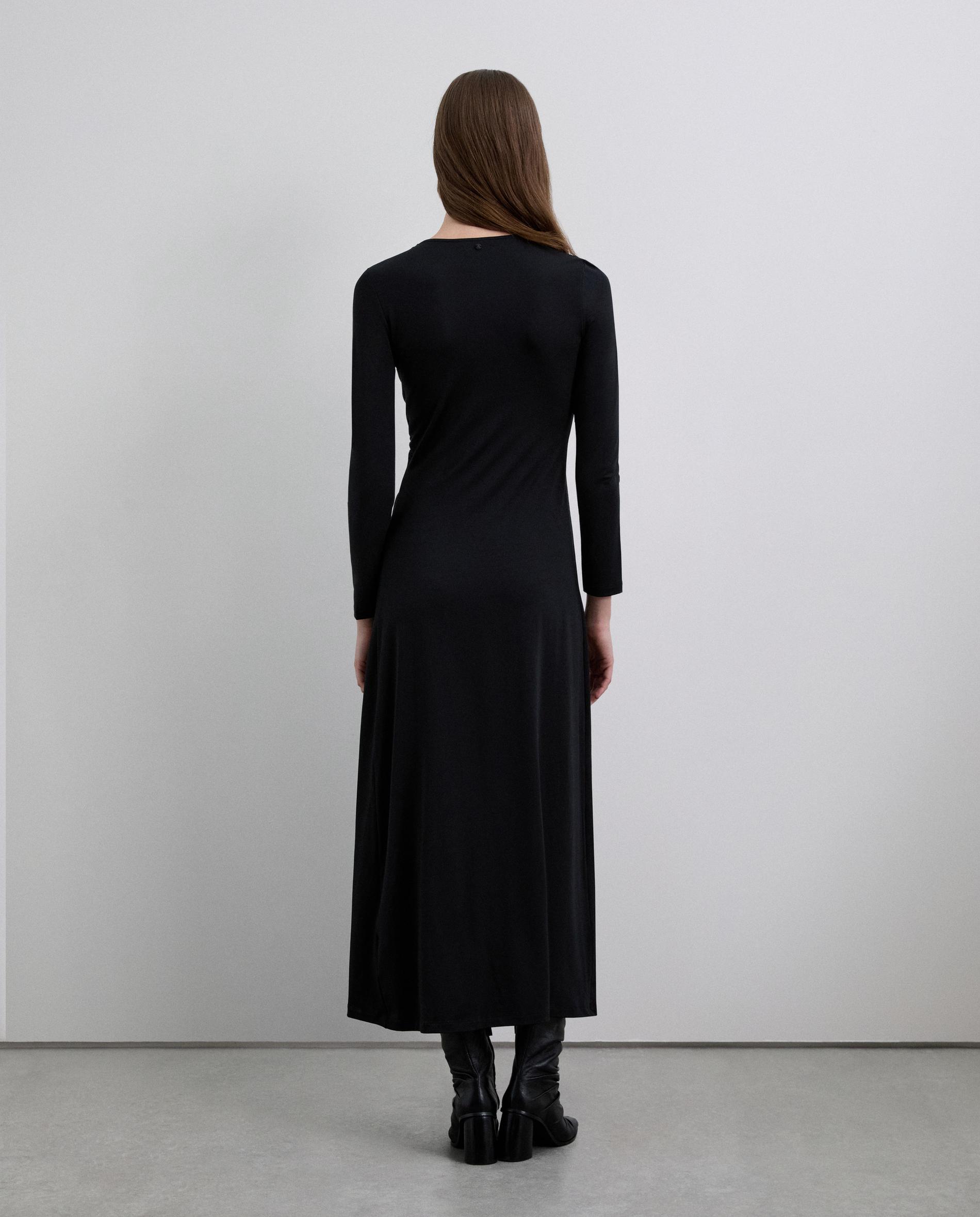 Vestido Midi de Manga Comprida com Nó Frontal Preto-3
