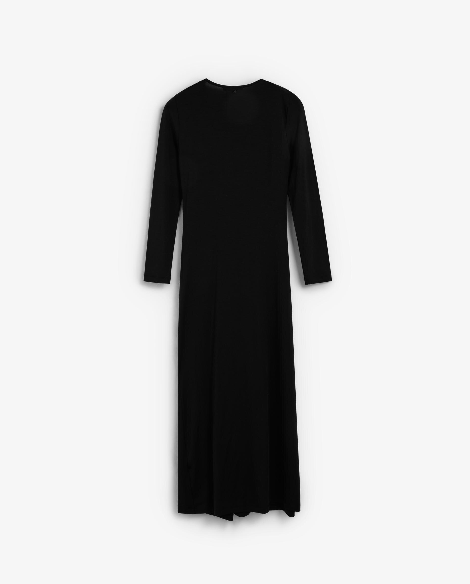 Vestido Midi de Manga Comprida com Nó Frontal Preto-6