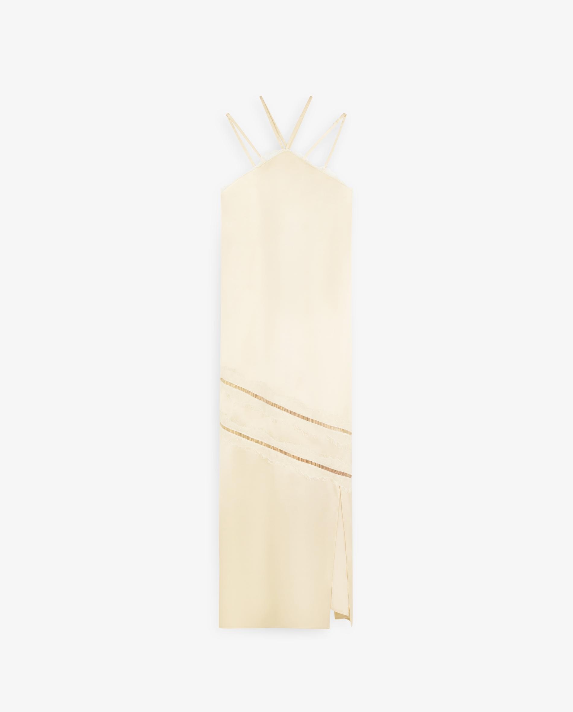 Vestido Acetinado de Alças com Detalhe de Renda Cru-5