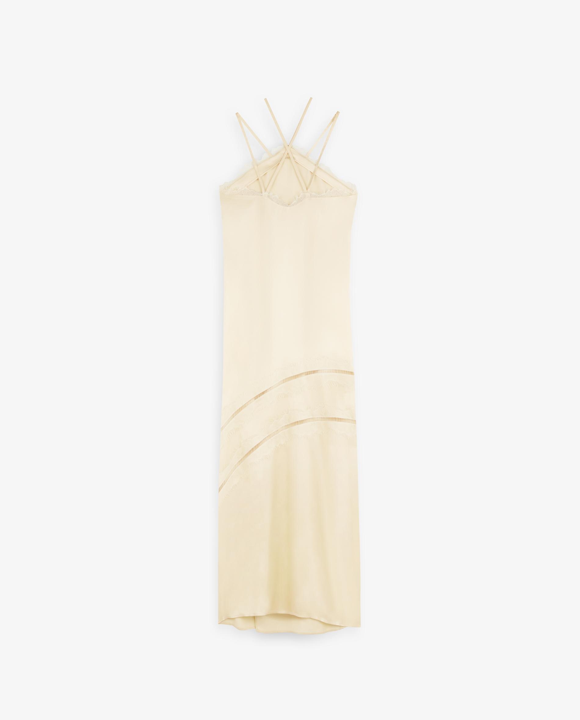 Vestido Acetinado de Alças com Detalhe de Renda Cru-6