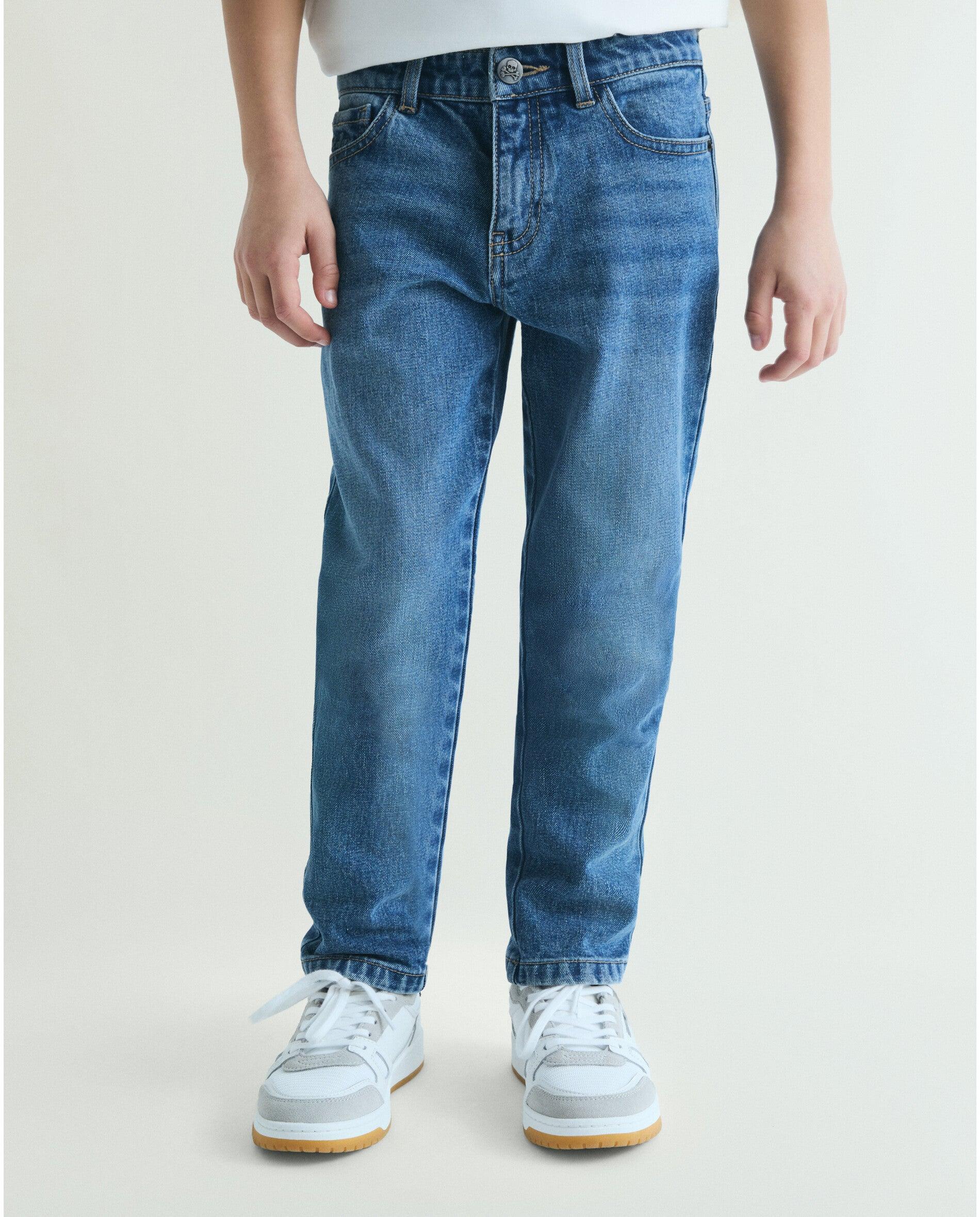 Jeans Regular Fit Ligeiramente Elásticos Infantil Azul-índigo-2