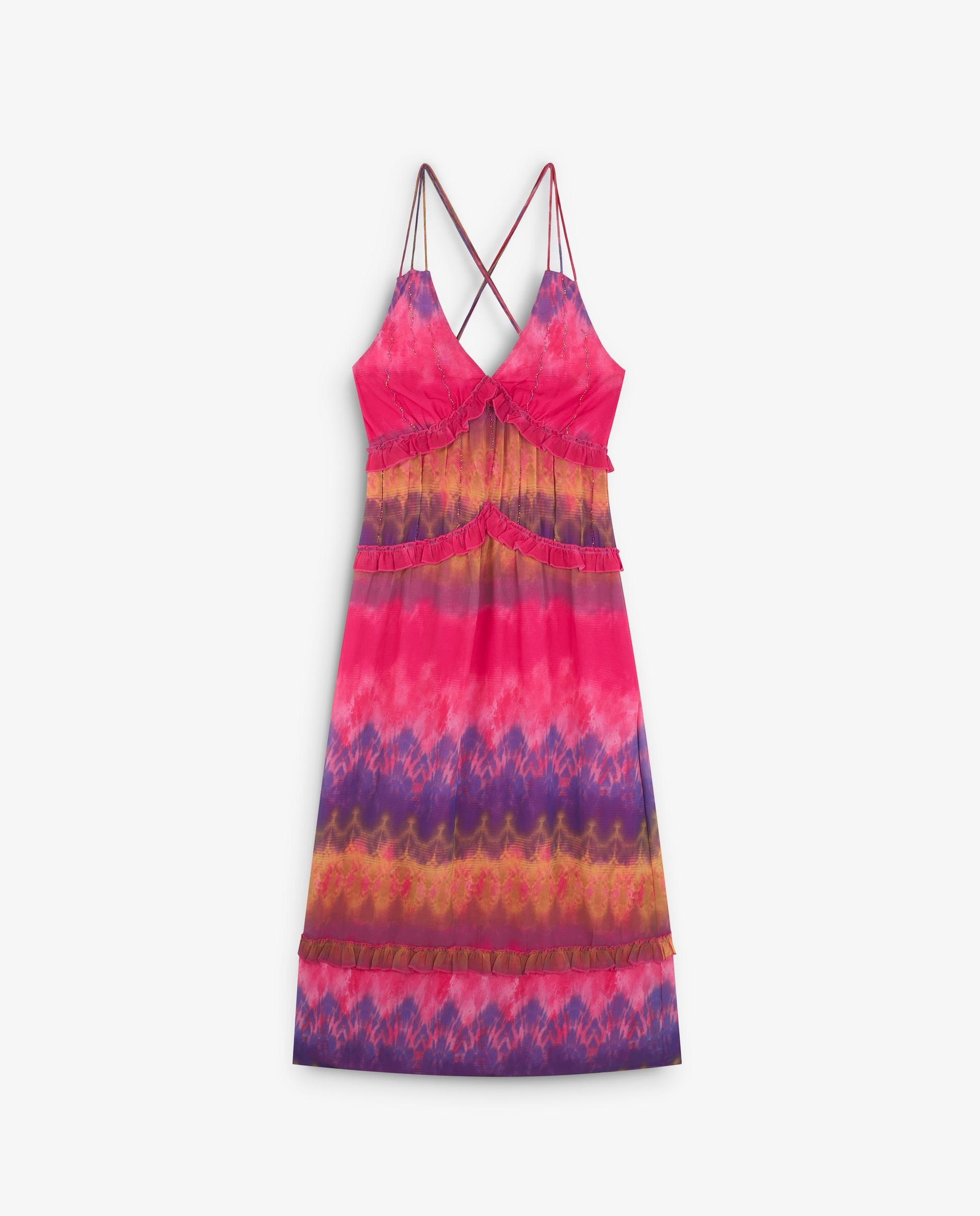 Vestido Comprido Tie Dye com Folhos Multicolor-7