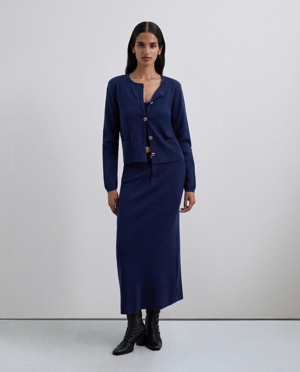 Camisola com Fecho Frontal de Botões e Bolsos Frontais Azul-1