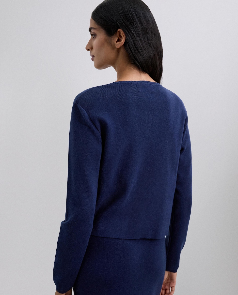 Camisola com Fecho Frontal de Botões e Bolsos Frontais Azul-3