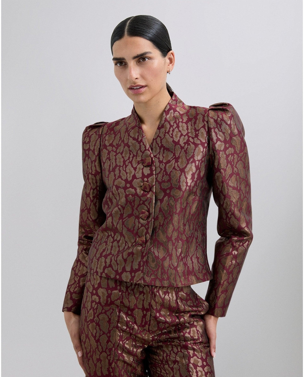 Casaco com Fecho de Botões e Gola em V Multicolor-1