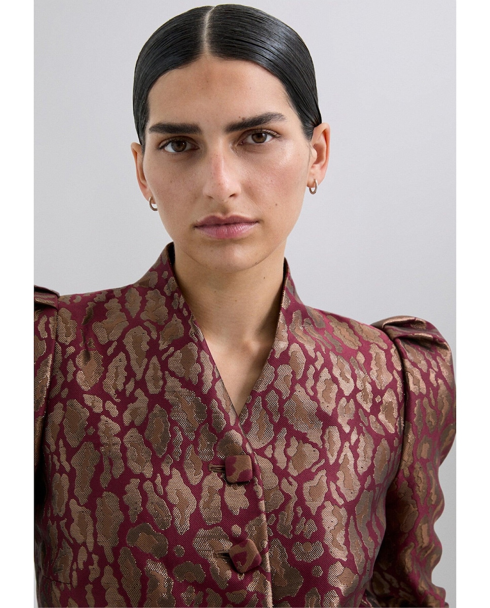 Casaco com Fecho de Botões e Gola em V Multicolor-6