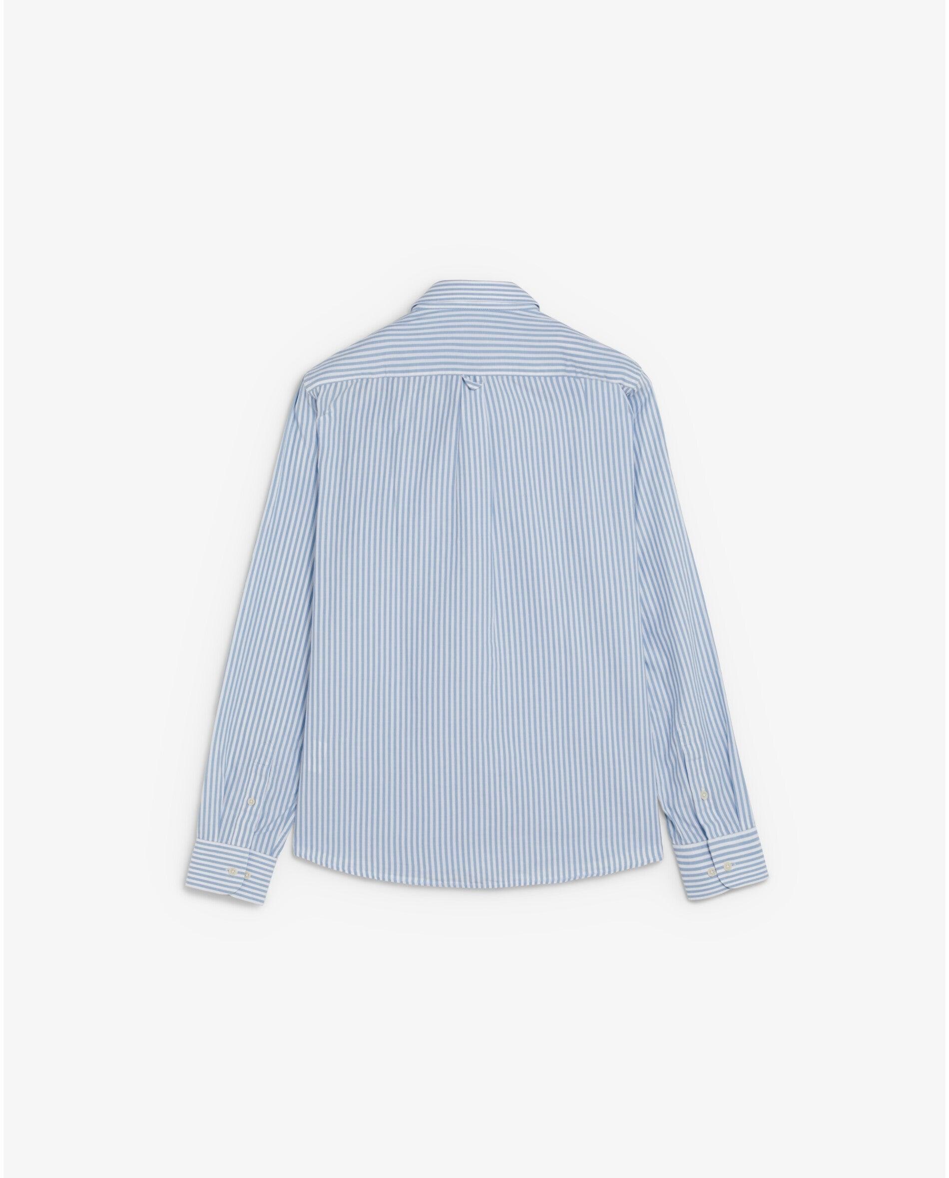 Camisa Regular Fit Às Riscas com Bolso Azul-2