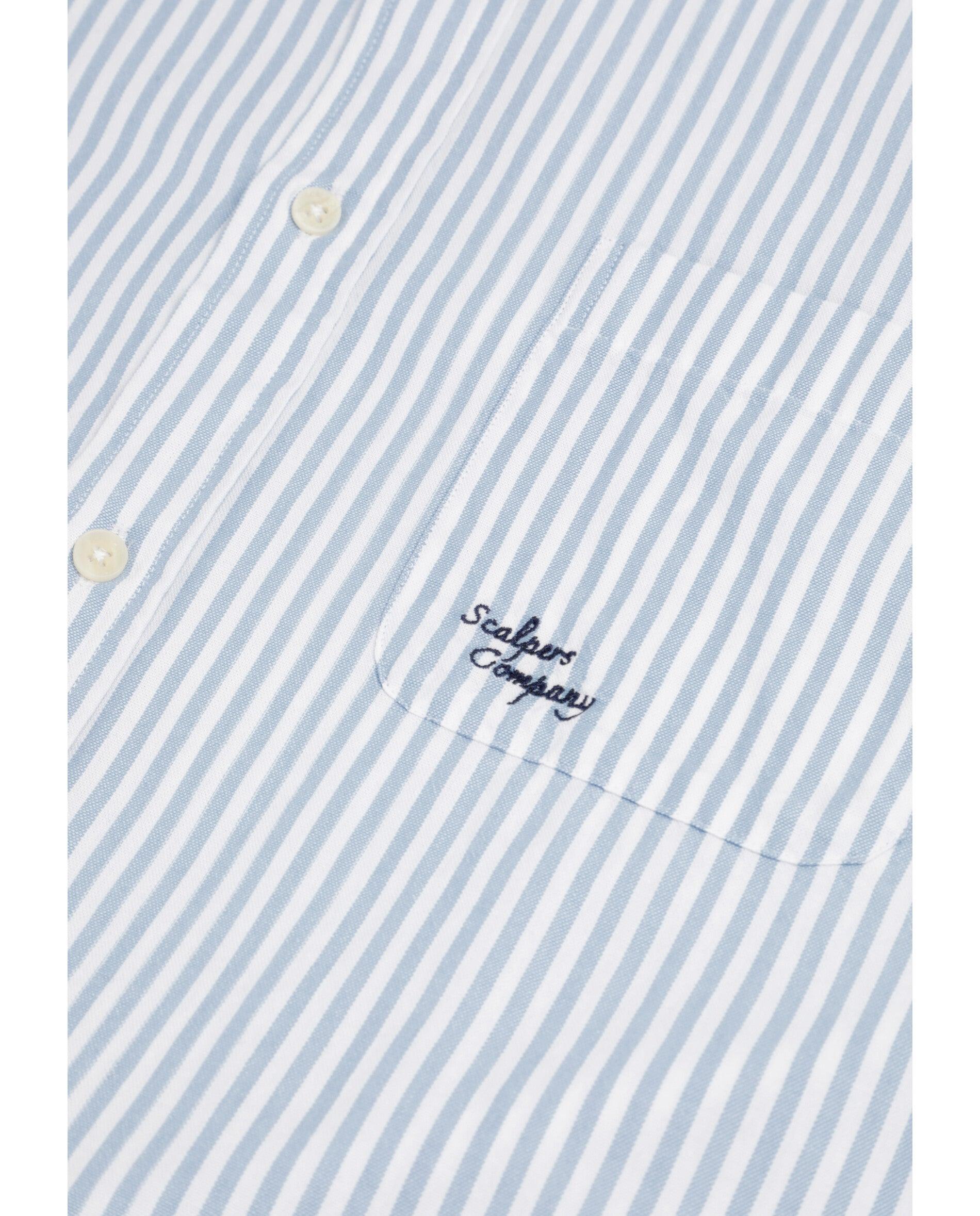 Camisa Regular Fit Às Riscas com Bolso Azul-3