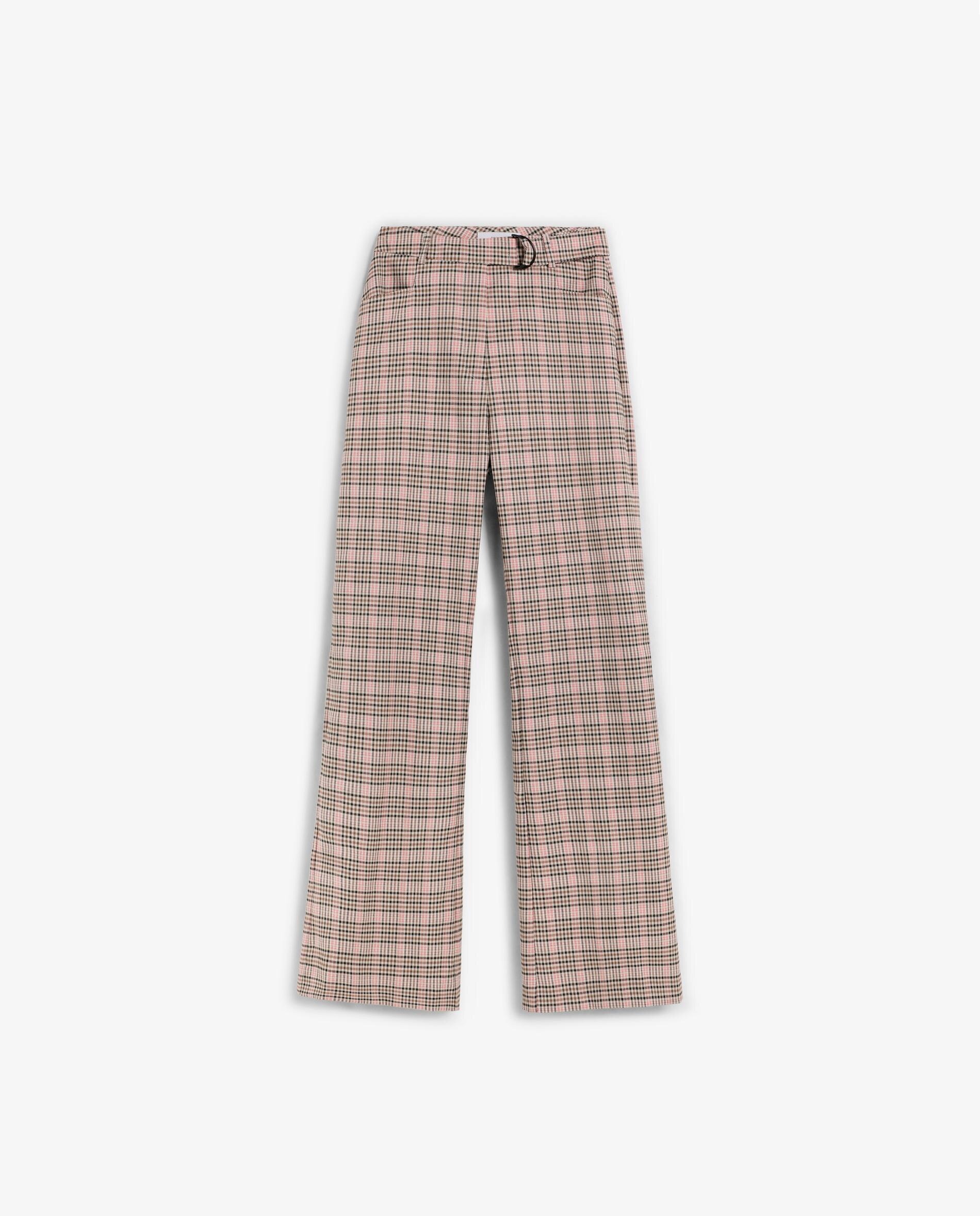 Calças À Boca de Sino com Estampado Aos Quadrados Rosa-5