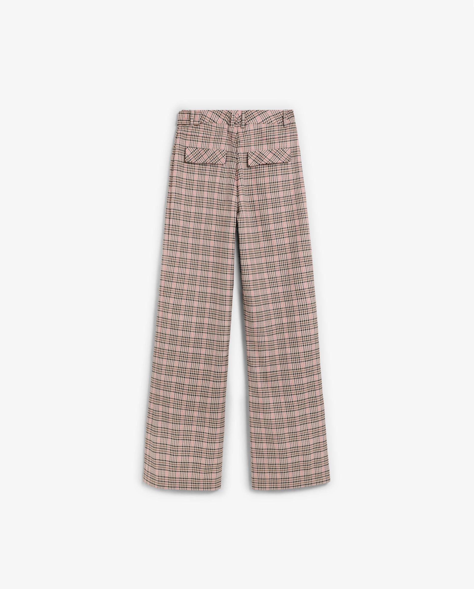 Calças À Boca de Sino com Estampado Aos Quadrados Rosa-6