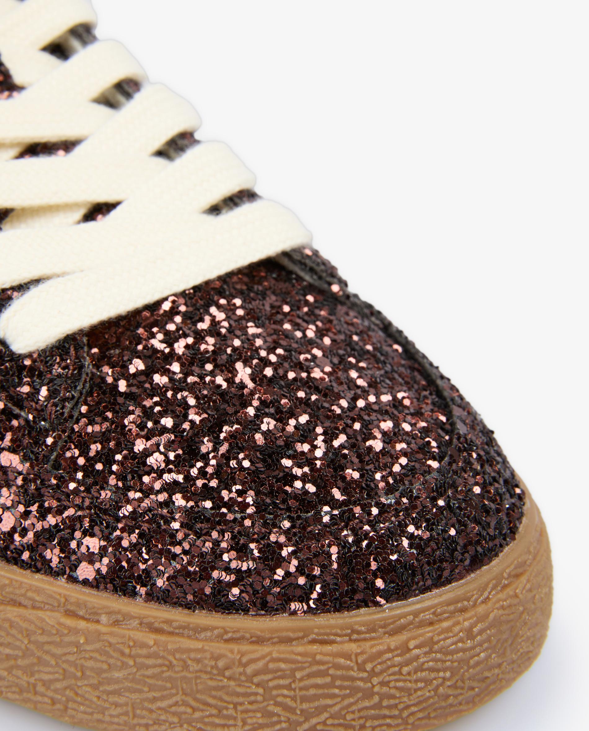 Sapatilhas Retro com Atacadores e Acabamento Glitter Castanho-4