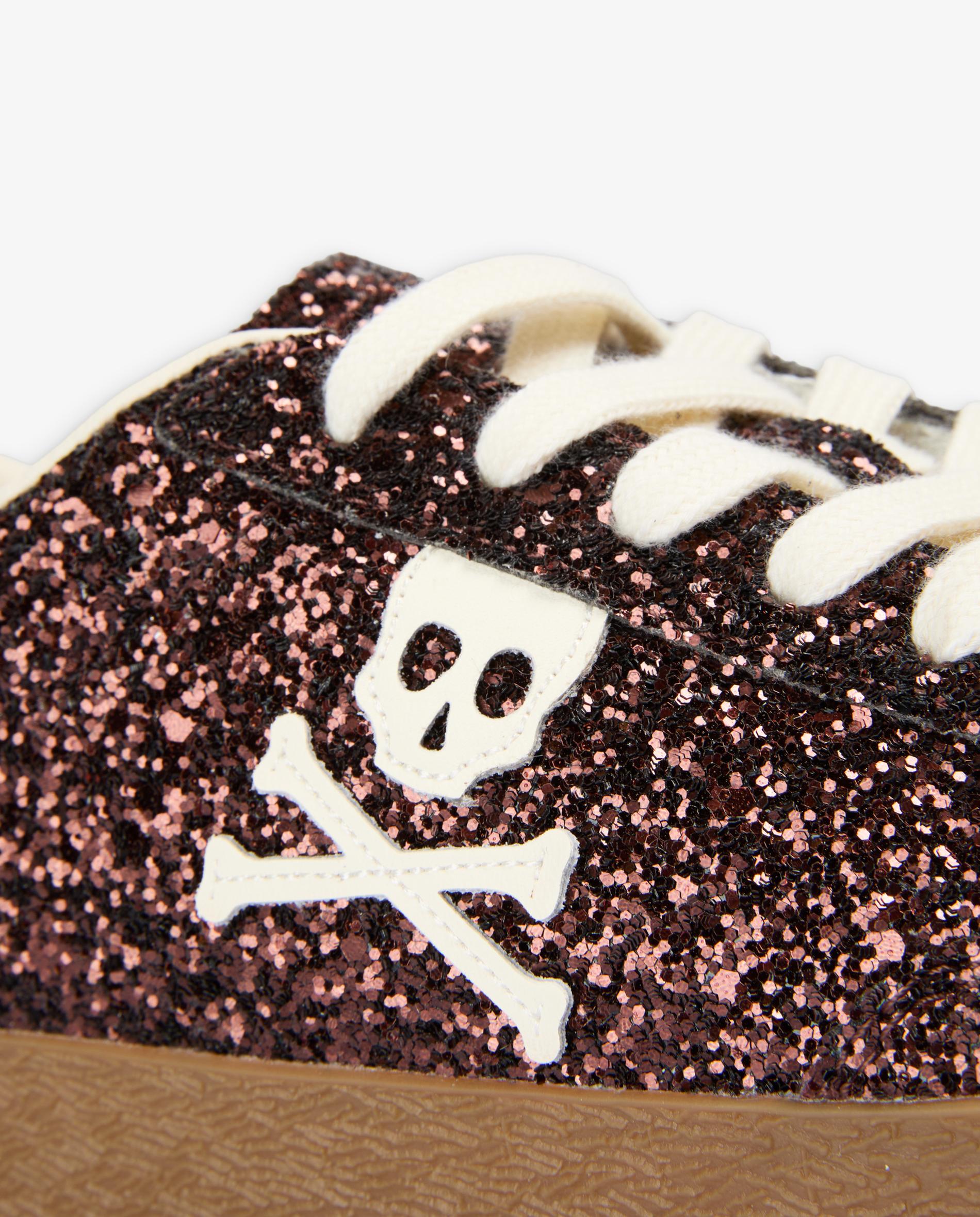 Sapatilhas Retro com Atacadores e Acabamento Glitter Castanho-5