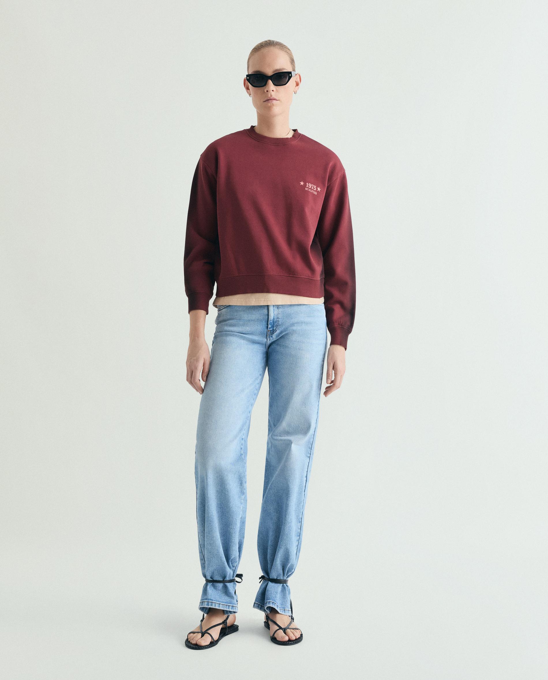 Sweatshirt com Gola Redonda e Print Posterior Bordeaux-3