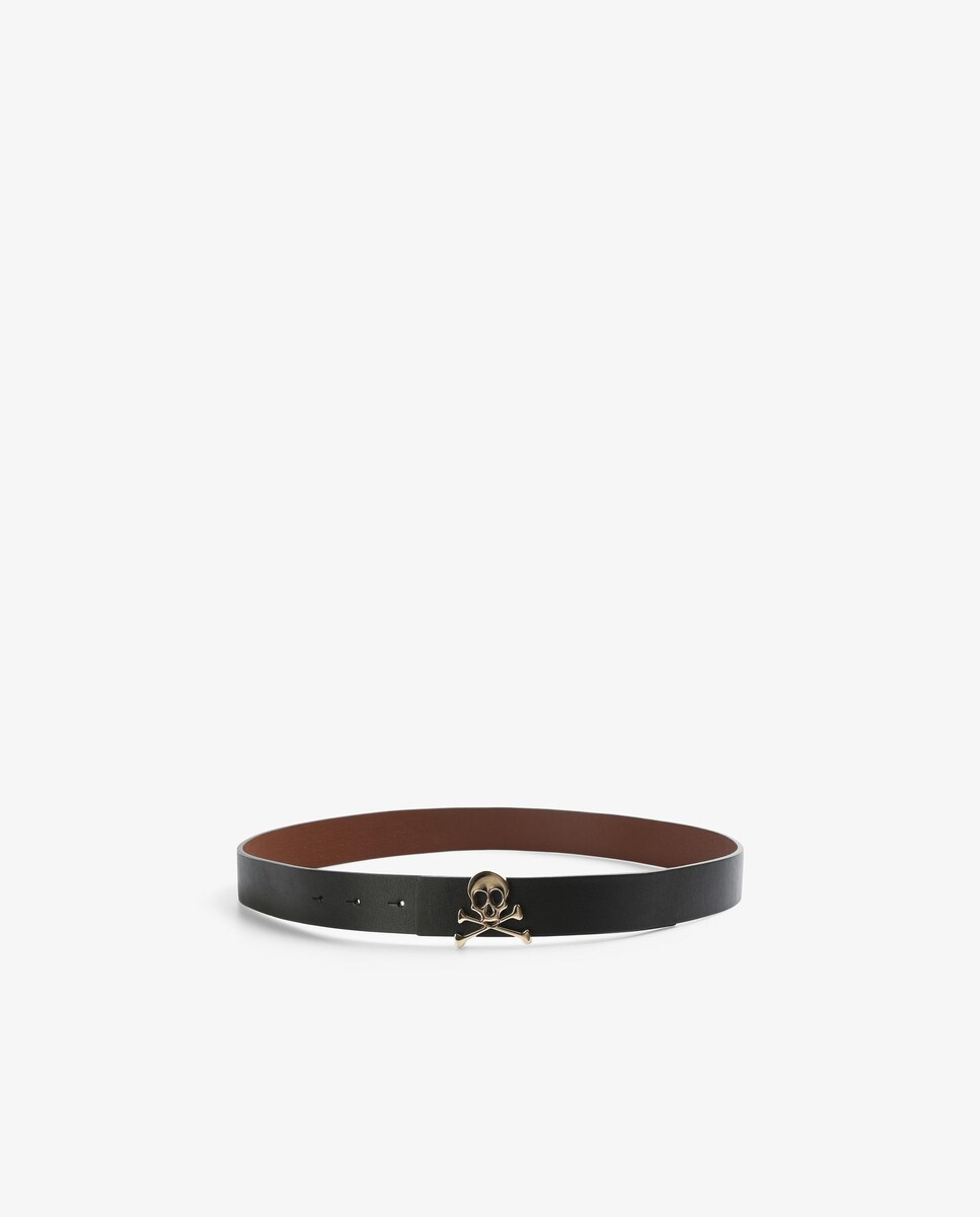 Cinto de Pele com Logo Metalizado Preto-2