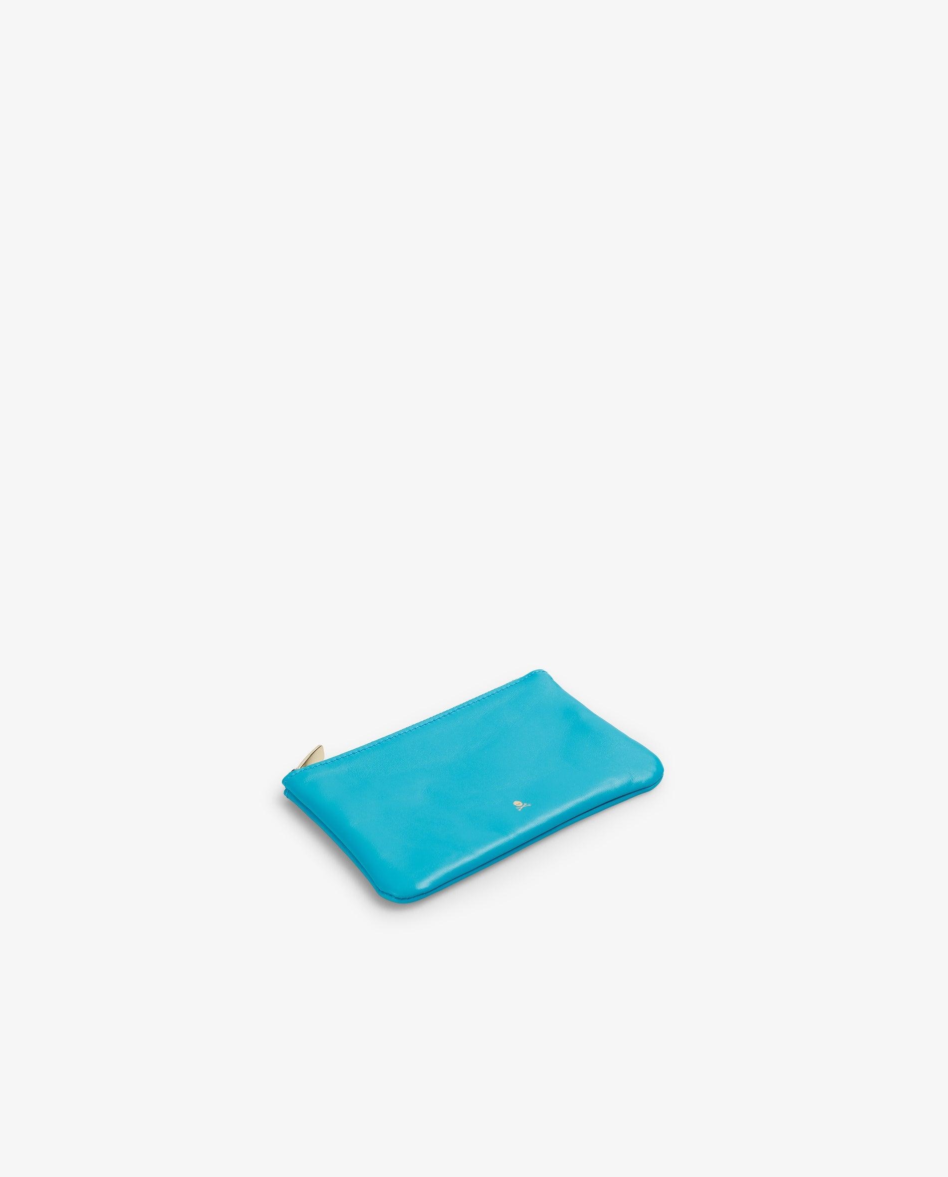 Porta-moedas de Pele com Logo Metálizado Turquesa-3
