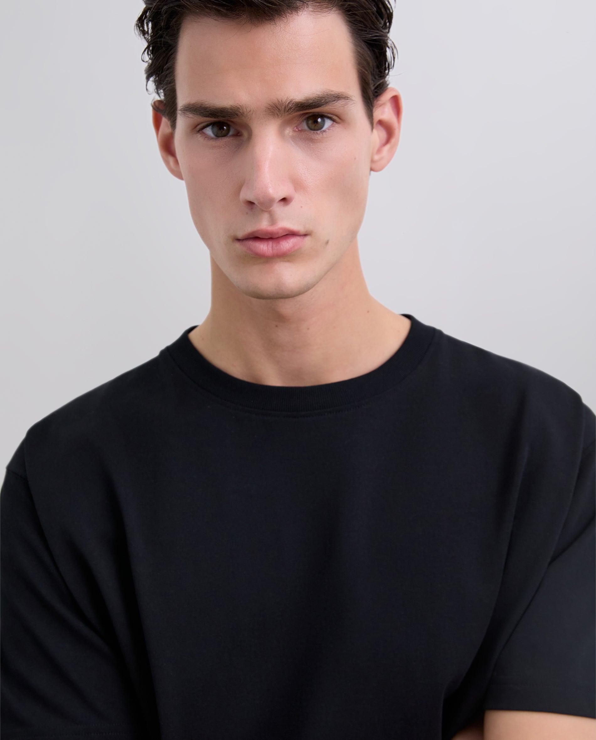 T-shirt de Manga Curta Básica Relaxed Fit Preto-4