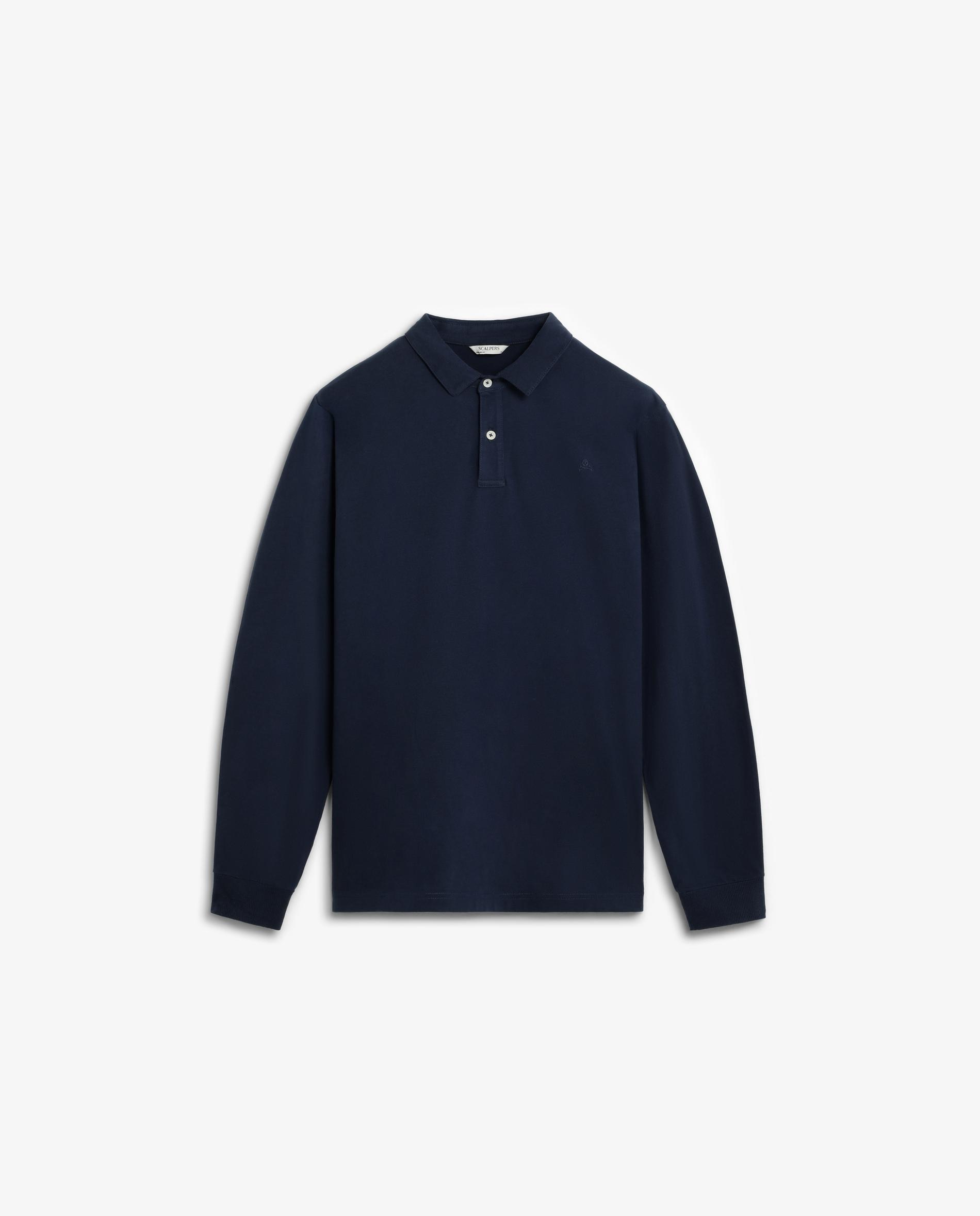 Polo de Manga Comprida de Algodão Azul-marinho-1