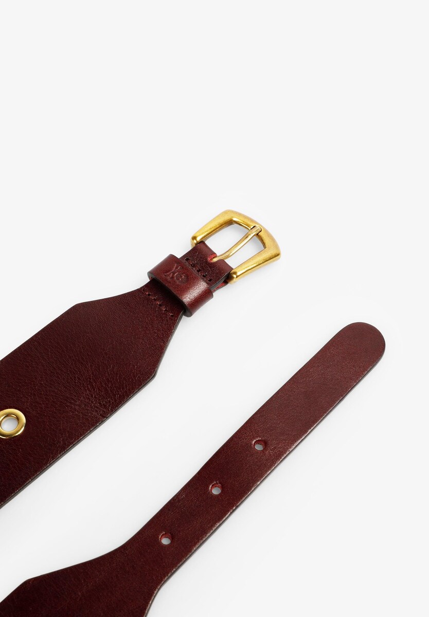 Cinto de Pele Bovina 100% com Detalhe de Ilhós Metálicos e Fivela Dourada Roxo-4