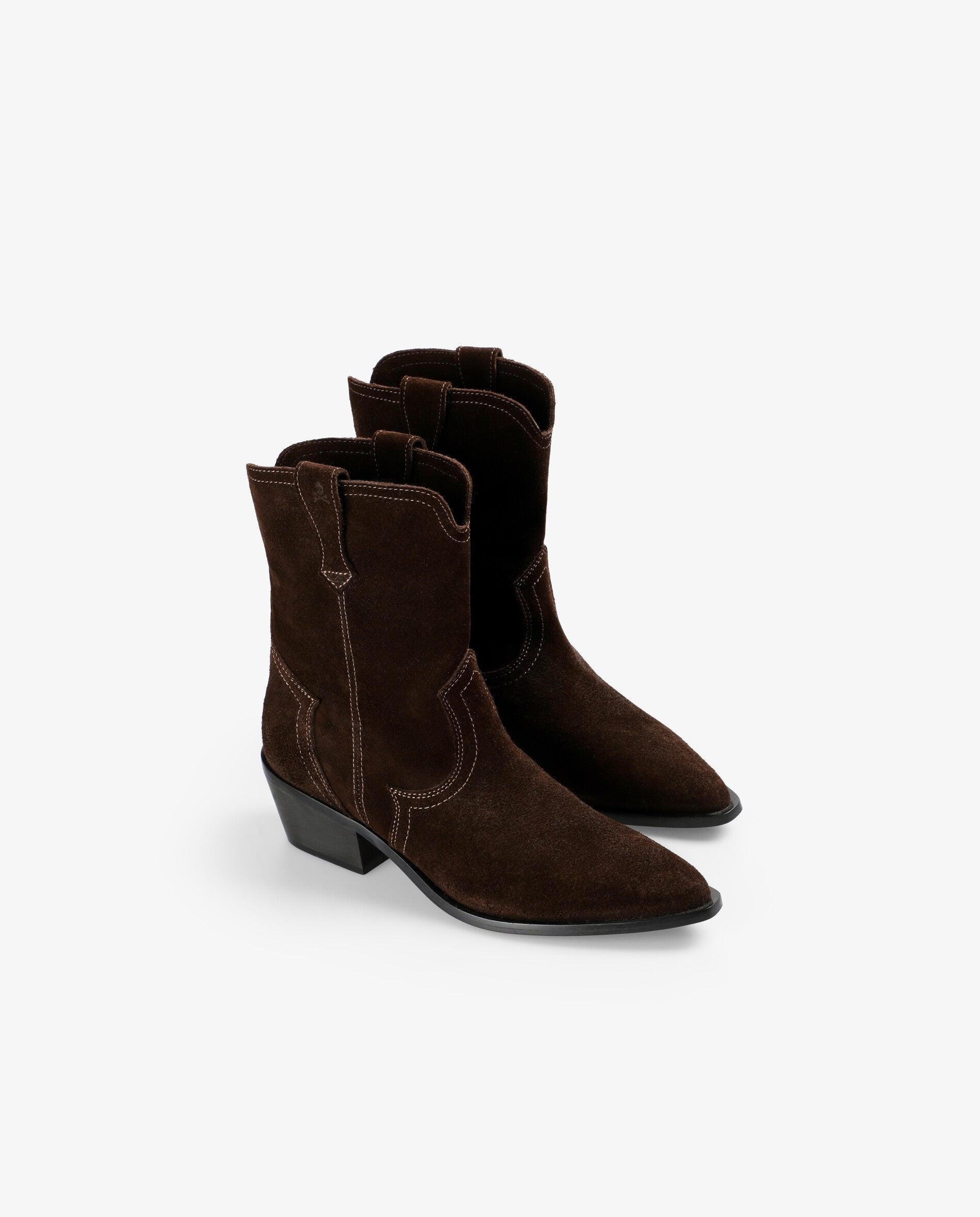 Botas Cowboy de Couro de Cano Médio Castanho-2